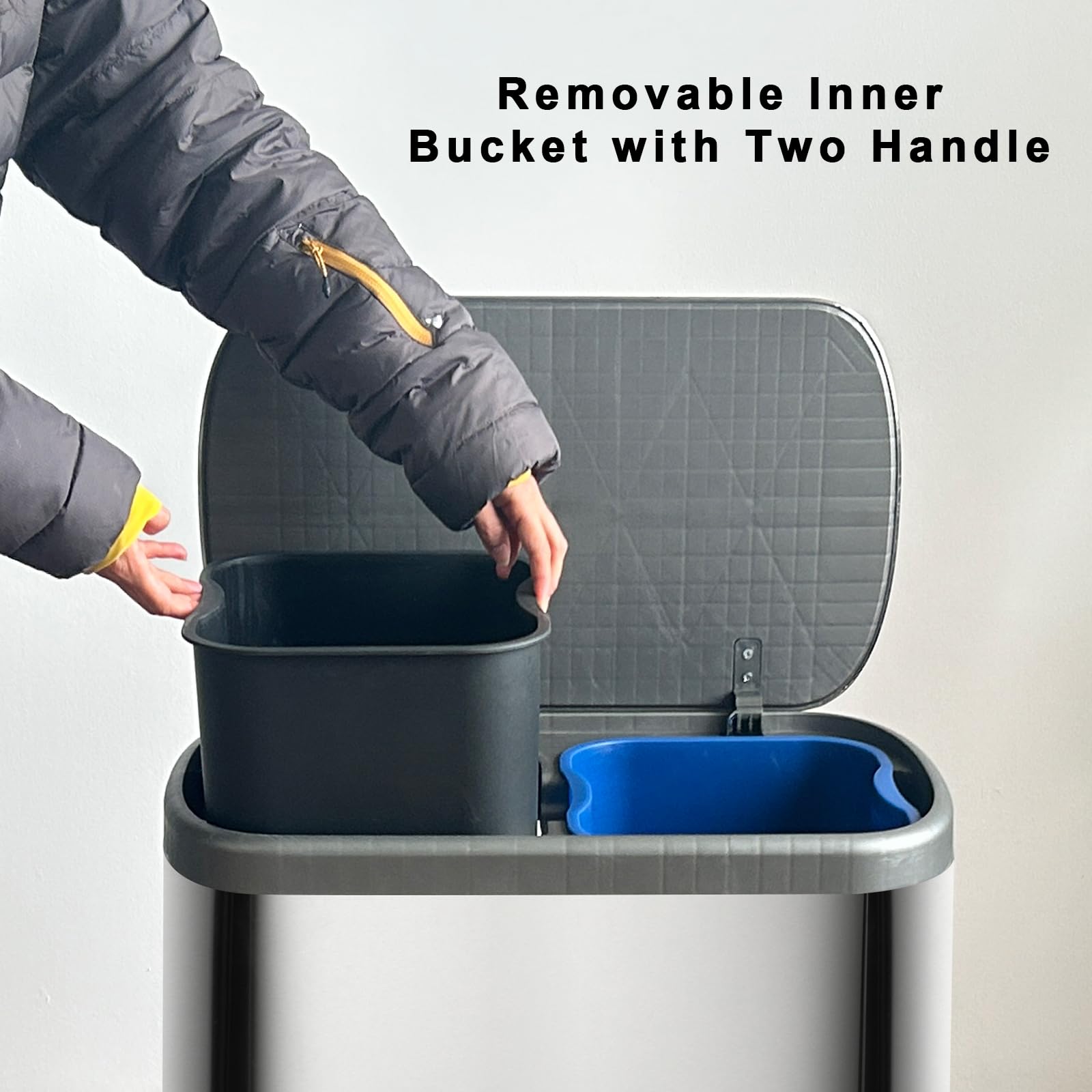 Jm Yipeng 16 Gallon Dual Trash Can,60 Liter Trash Recycle Bin Combo With Soft-Close Lid,2 X 8 Gallons Double Trash Can With With