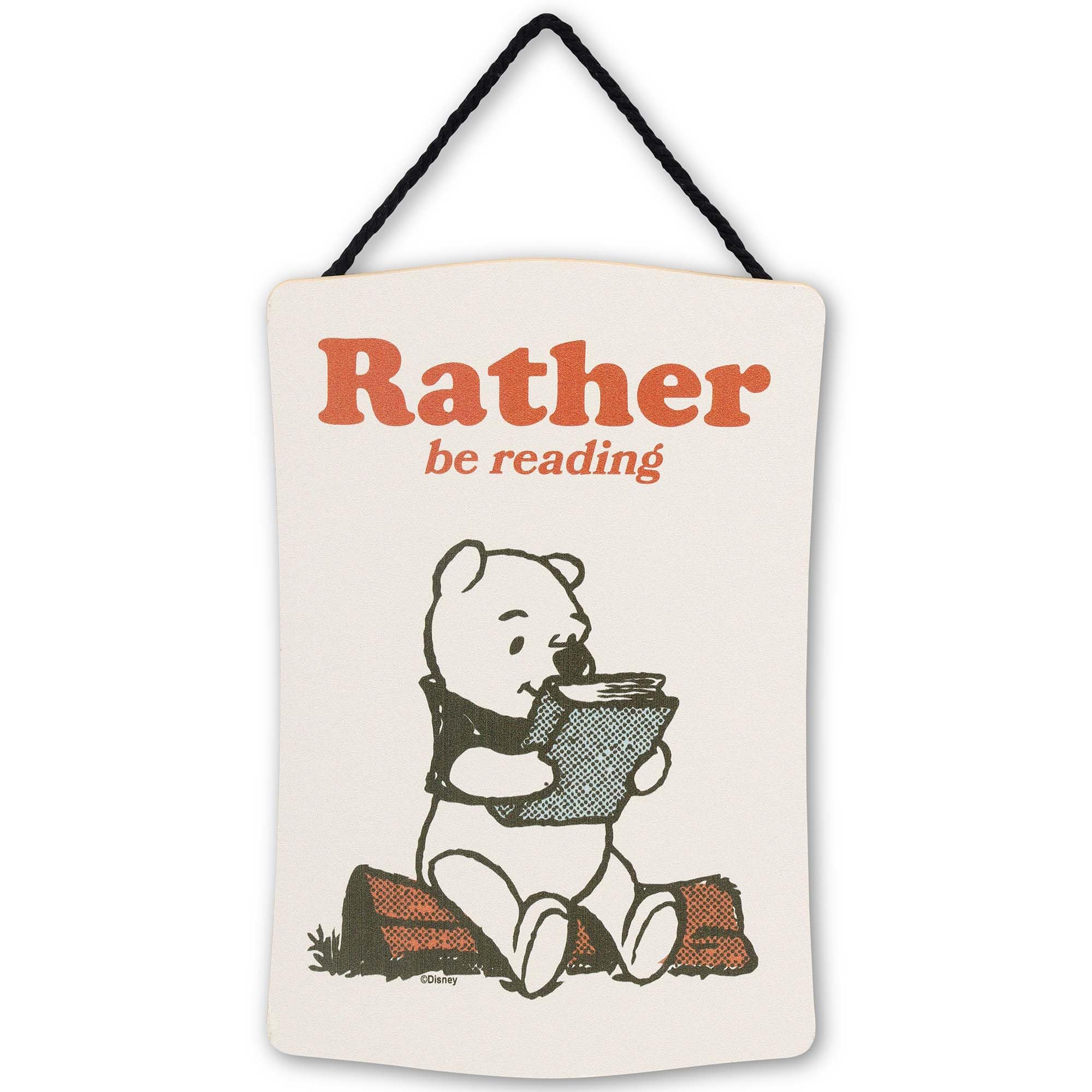 Disney Winnie the Pooh Rather Be Reading Hanging Wood Wall Decor - Fun Pooh Sign for Bedroom or Classroom