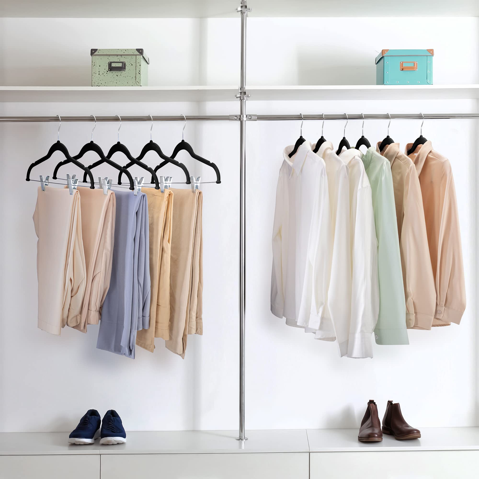 HOUSE DAY Velvet Skirt Hangers 24 Packs Velvet Hangers with Clips Ultra Thin Non Slip Velvet Pants Hangers Space Saving Clothes Hangers for Skirts  Pant  Jeans (Black)