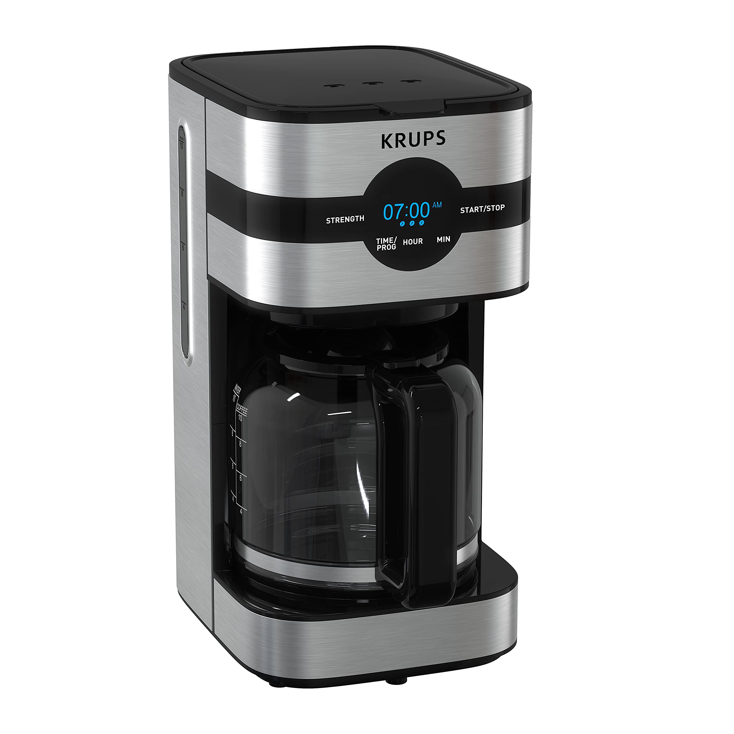 Krups Simply Brew Digital Drip Coffee Maker, 10 Cups, Black & Stainless Steel