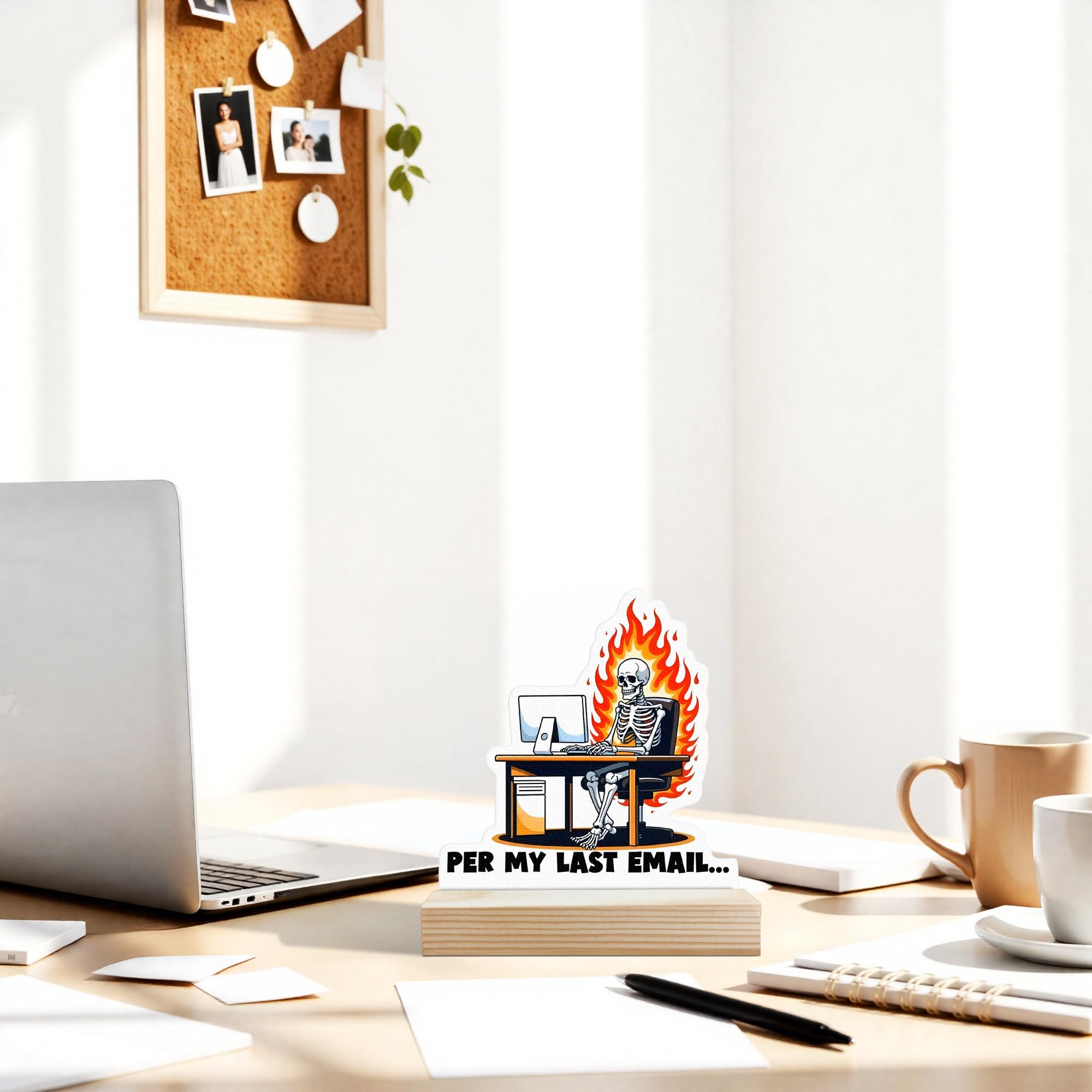 CTYNU Funny Skeleton Desk Decor Sign, Per My Last Email Skeleton Shaped Wood Sign Plaque with Wooden Stand for Home Office Desk