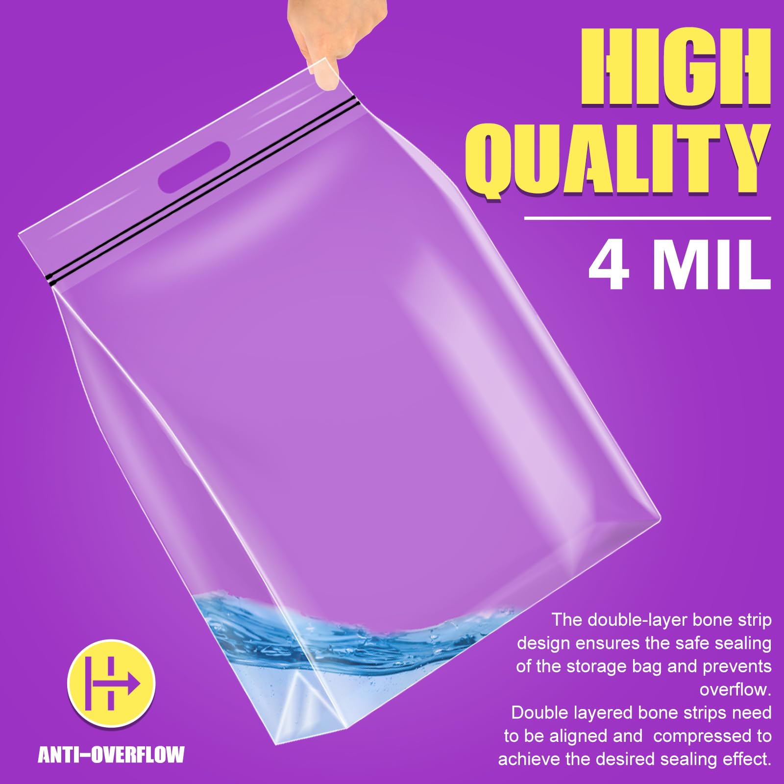 FURWEY 25 Gallon Extra Large Storage Bags 35   x 24   Resealable Clear Bags with Handle 4 Mil Thick Heavy Duty Big Bag for Cloth