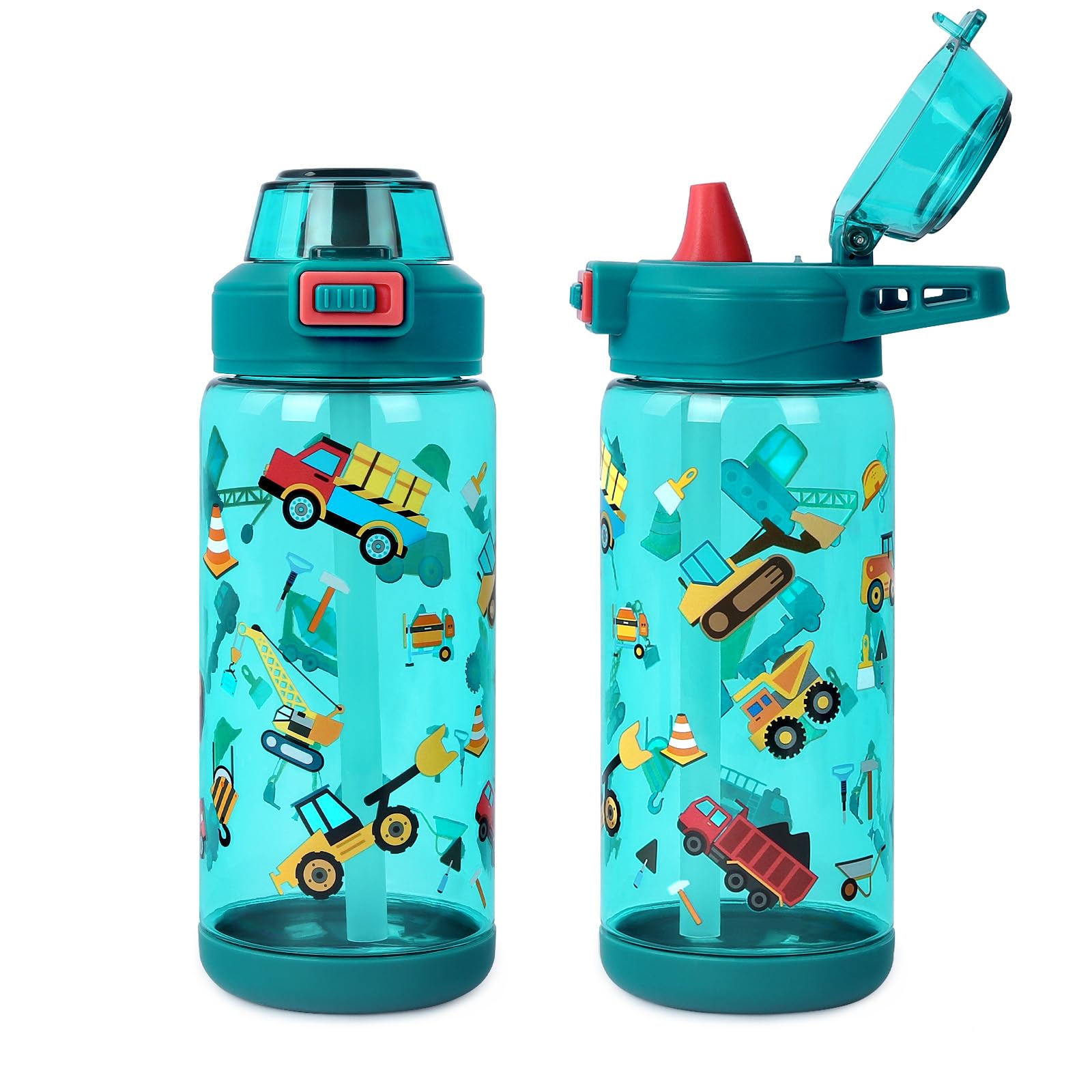 alldomess 20oz Kids Water Bottle For School or Travel, Leak-Proof & Dishwasher, Durable Plastic Sport Water Bottle With Straw an