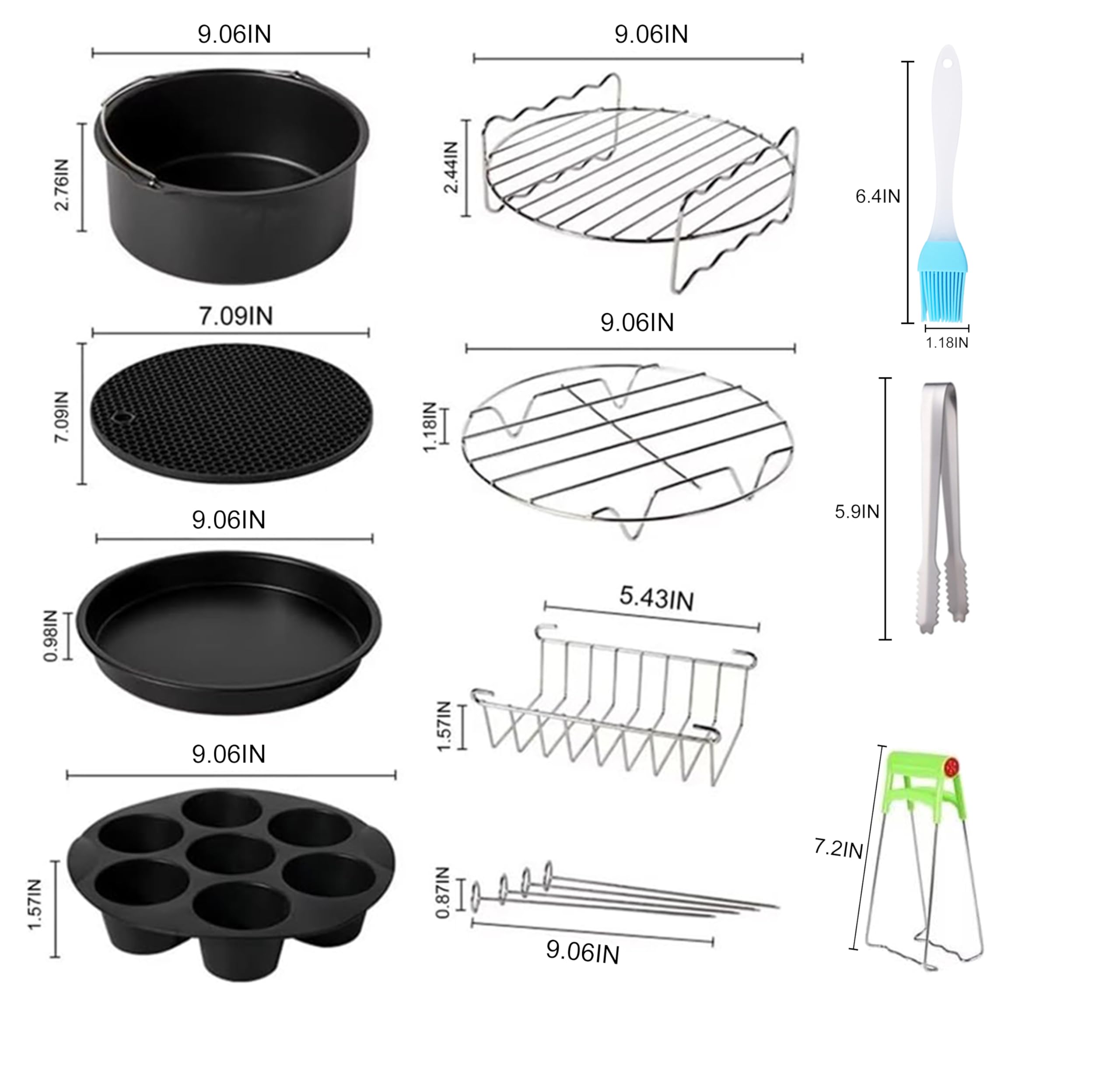 Jackgold Air Fryer Accessories Set Fit All 5.2Qt-6.8Qt And Larger Ovens, Cake & Pizza Pan, Metal Holder, Rack & Skewers, Etc, Bp