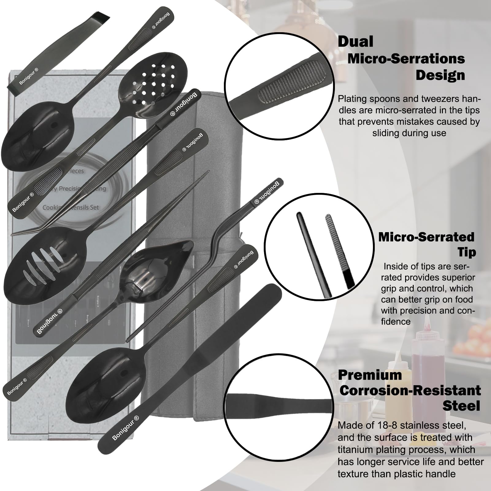 Bonigour | Plating Tools Culinary Set | 11 Piece Professional Chef Plating Tools Pro Kit | Kitchen Plating Utensils | Modernist
