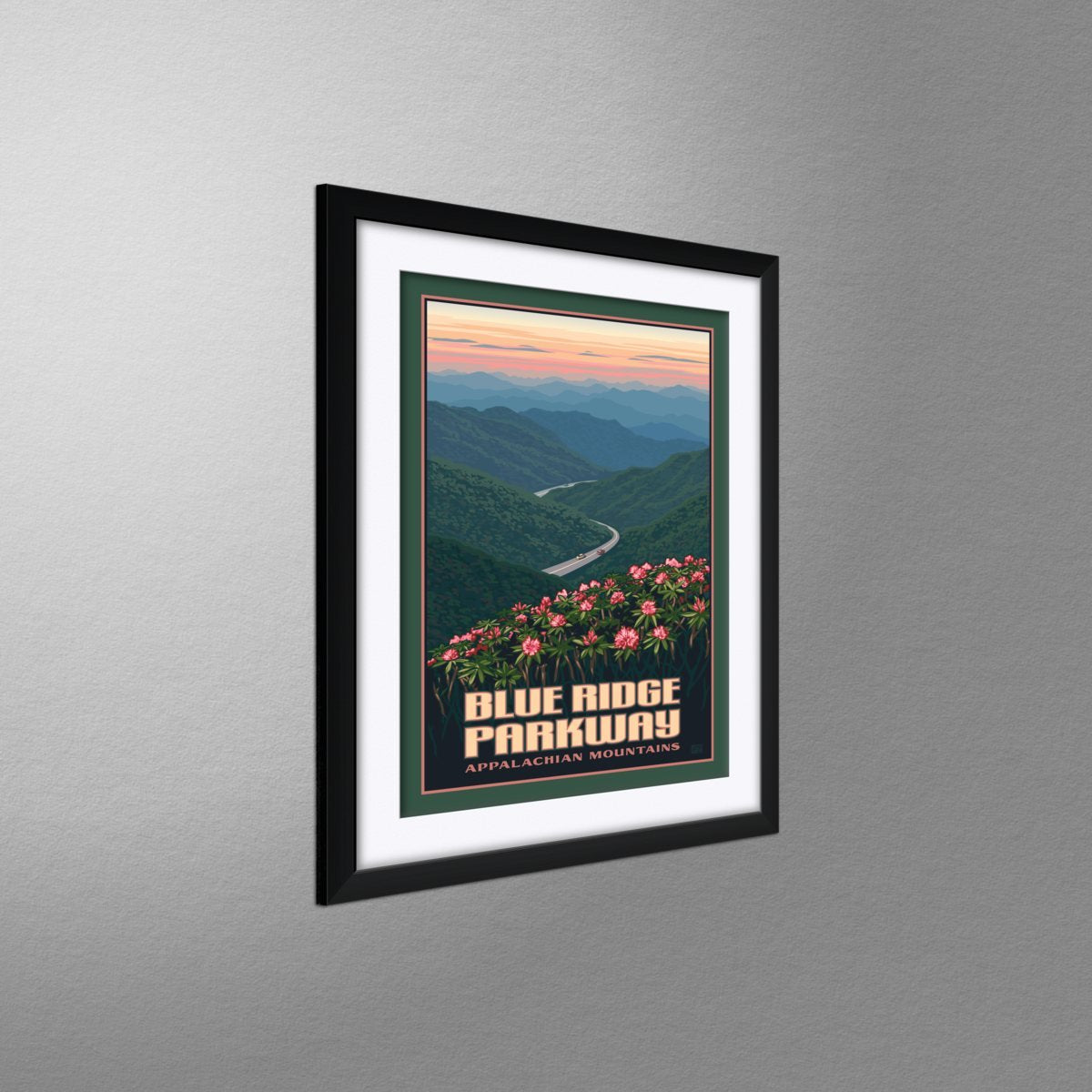 Blue Ridge Parkway Appalachian Mountains Professionally Framed & Matted Art Print From Travel Artwork By Artist Paul Leighton Fr