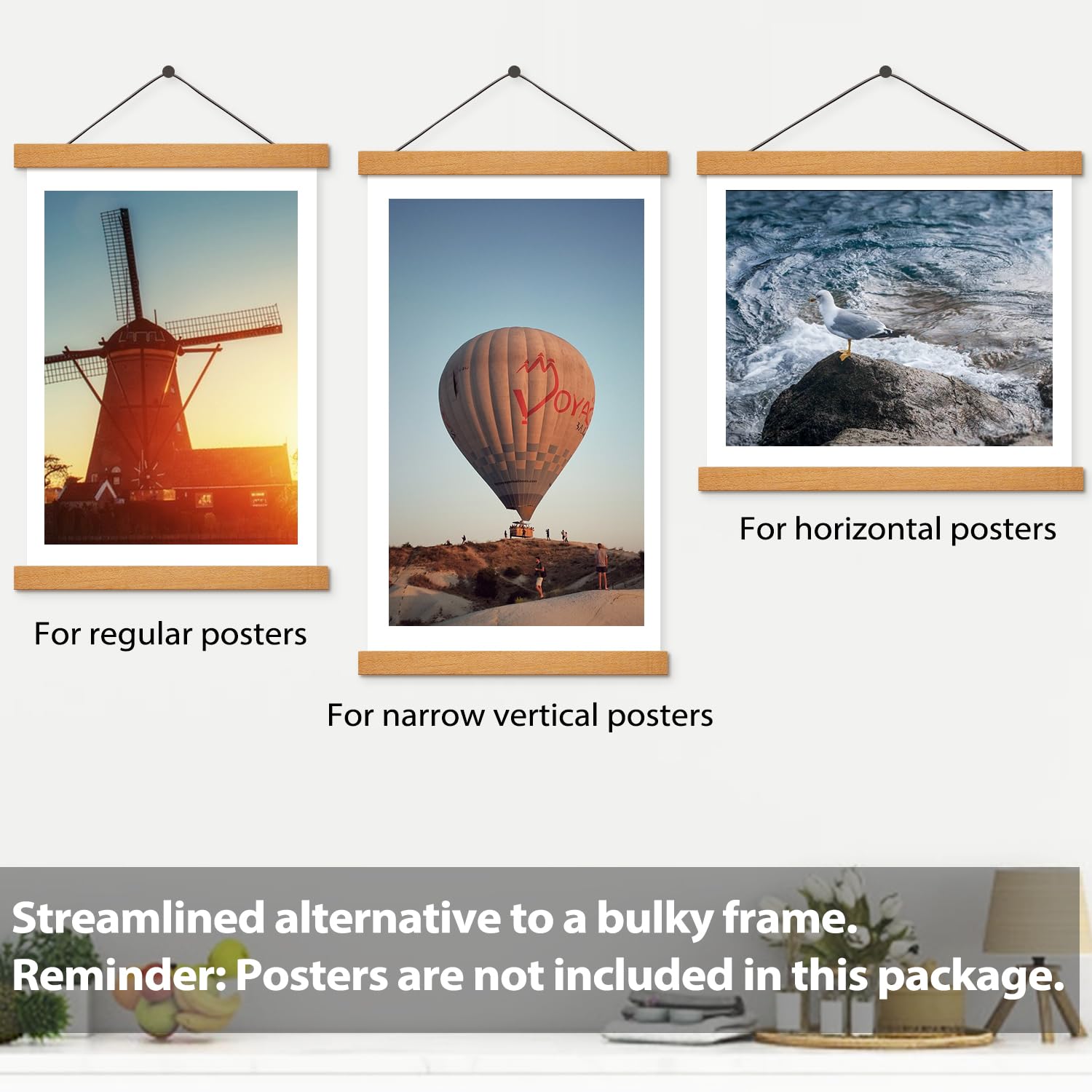 Magnetic Poster Frame Hanger, Natural Teak, 22X34 22X28 Poster Hanger For Photos, Pictures, Prints, Maps, Scrolls And Canvas Art