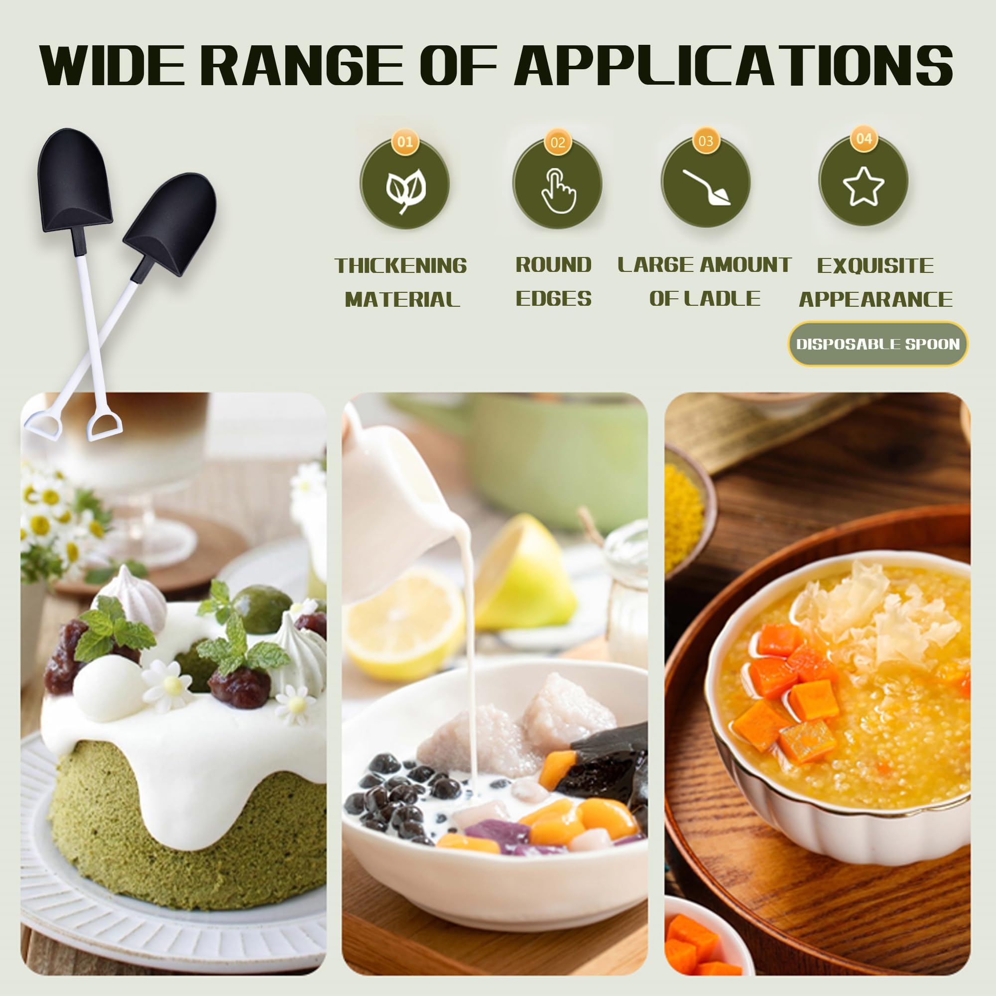 Oaaxbbecco Novelty Mini Shovel Shape Spoons Cute Disposable Plastic Dessert Spoons (50 Black+White Model 2)