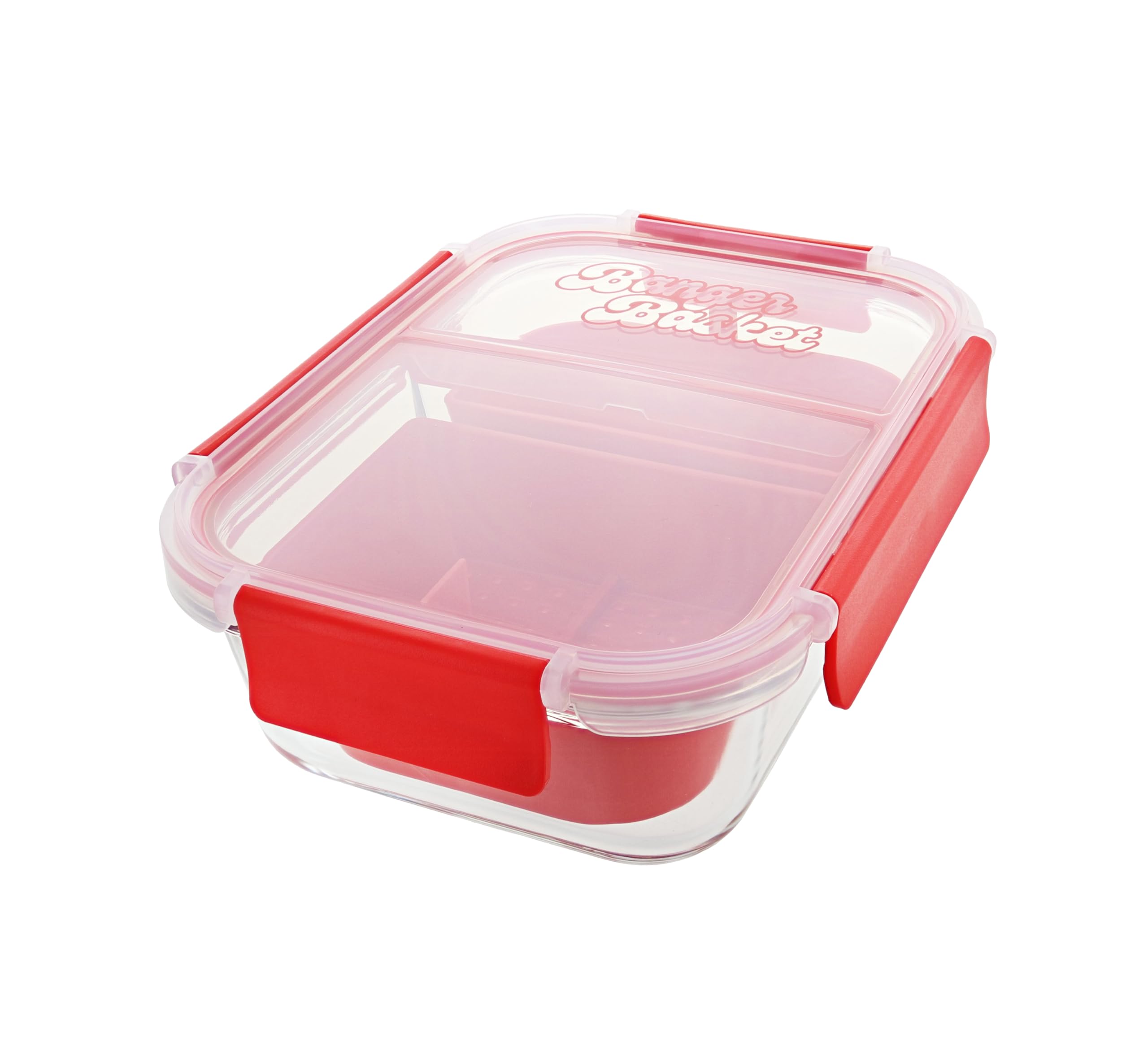 Banger Basket Two Compartment Borosilicate Glass Container Cleaning Tool With Sealable Lid (Red Hot Banger)