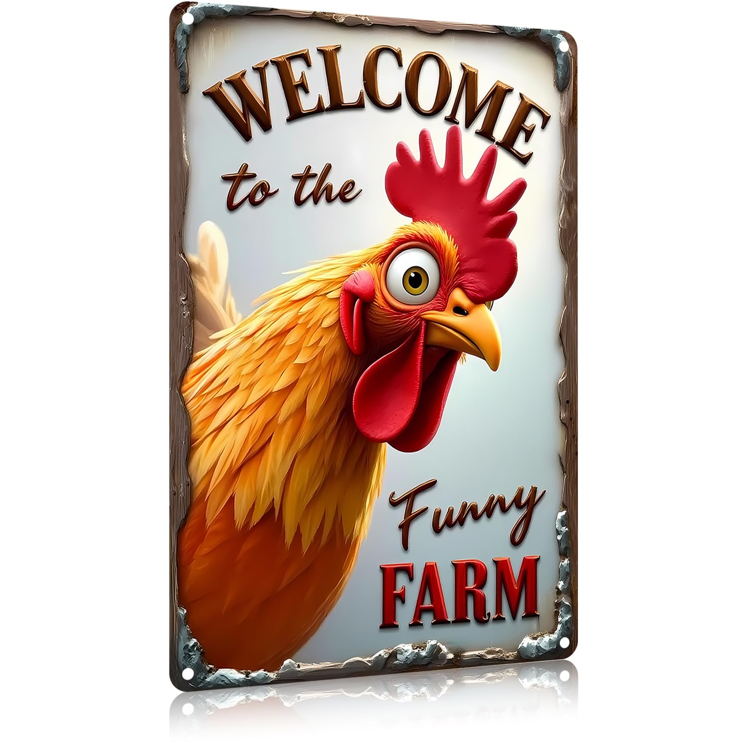 FunnySign Chicken Gifts Rooster D  cor Welcome To The Funny Farm Rustic Tin Sign For Home Farm Chicken Coop Decor 8x12 Inch (970