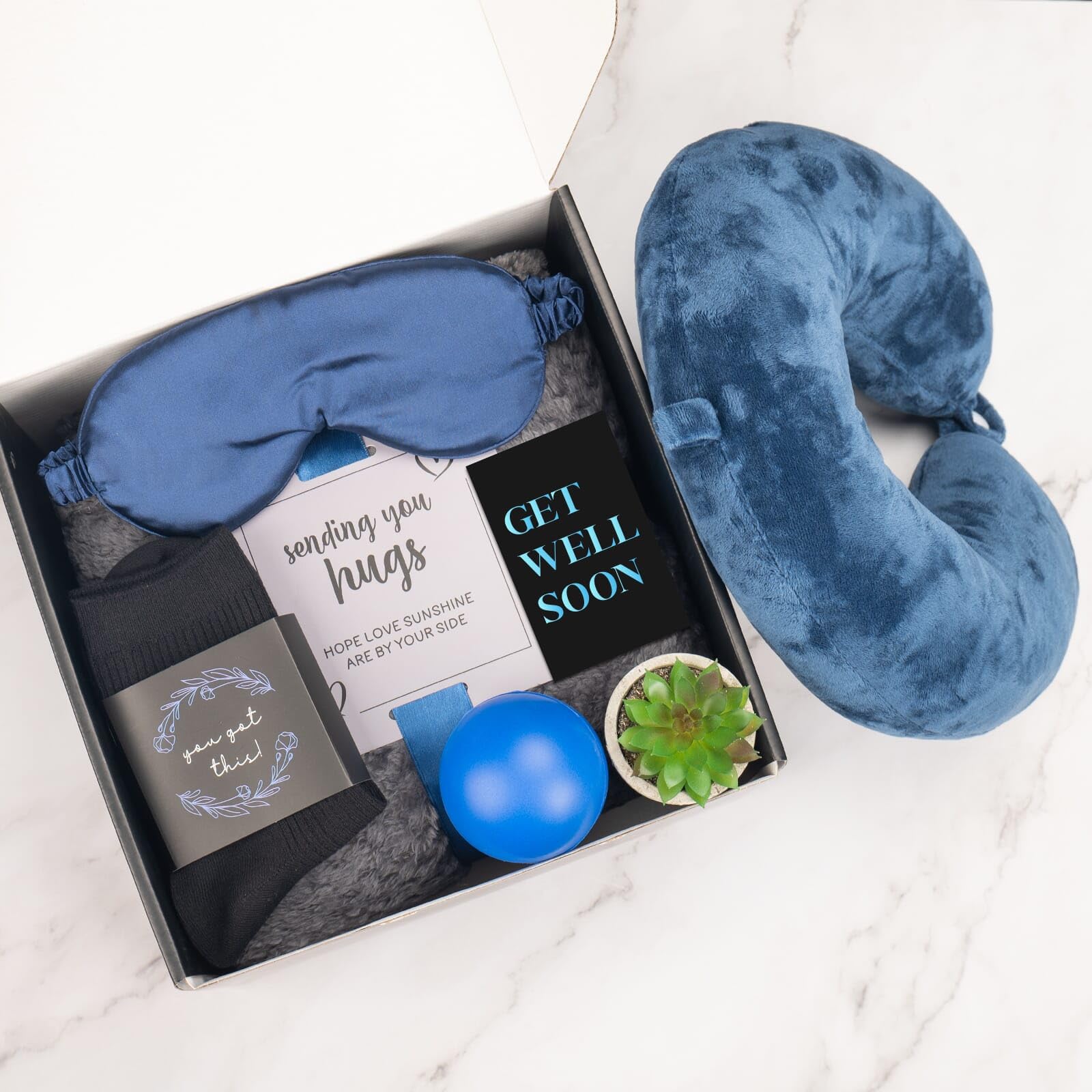 Get Well Gifts For Men,Care Package For Men With Cozy Blanket|Memory Foam Pillow|Stress Ball|Socks|Eye Mask|Thinking Of You Gree