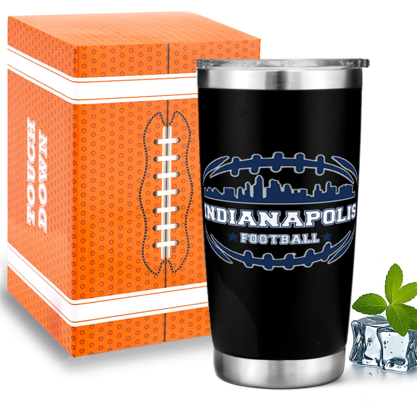 Football Fan 20Oz Insulated Travel Coffee Cup Mug Tumbler with Lid Indianapolis Themed Merch Shop Men Women Sport Stuff Apparel 
