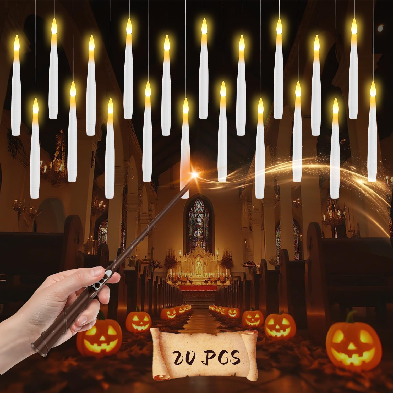 wxnlo Floating Candles with Wand, 20 Pcs Magic Hanging Flameless LED Candles, Battery Operated Flickering Lights with Wand Remot