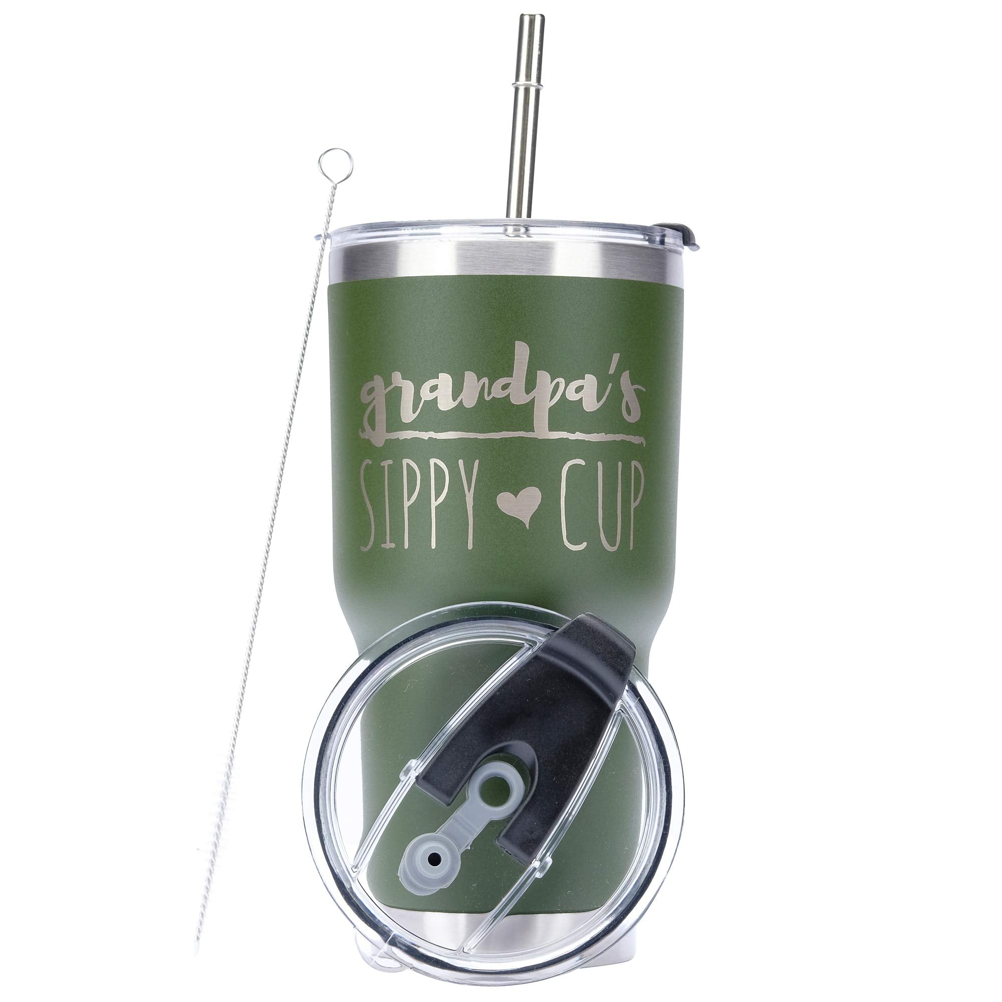 Greatness Line Grandpa'S Sippy Cup 30 Oz. Army Green Stainless Steel Tumbler Powder Coating Laser Etched Grandpa Gift Idea