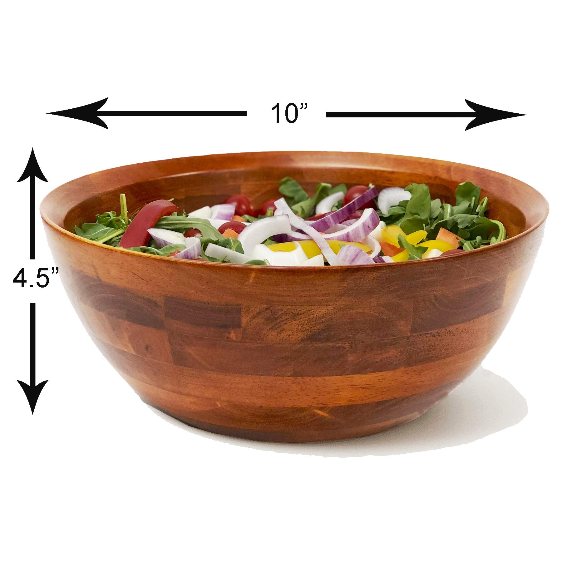 Woodard & Charles Large Wooden Serving Bowl For Salads, Fruits, Popcorn, Pasta, 10    Diameter X 4.5 Height
