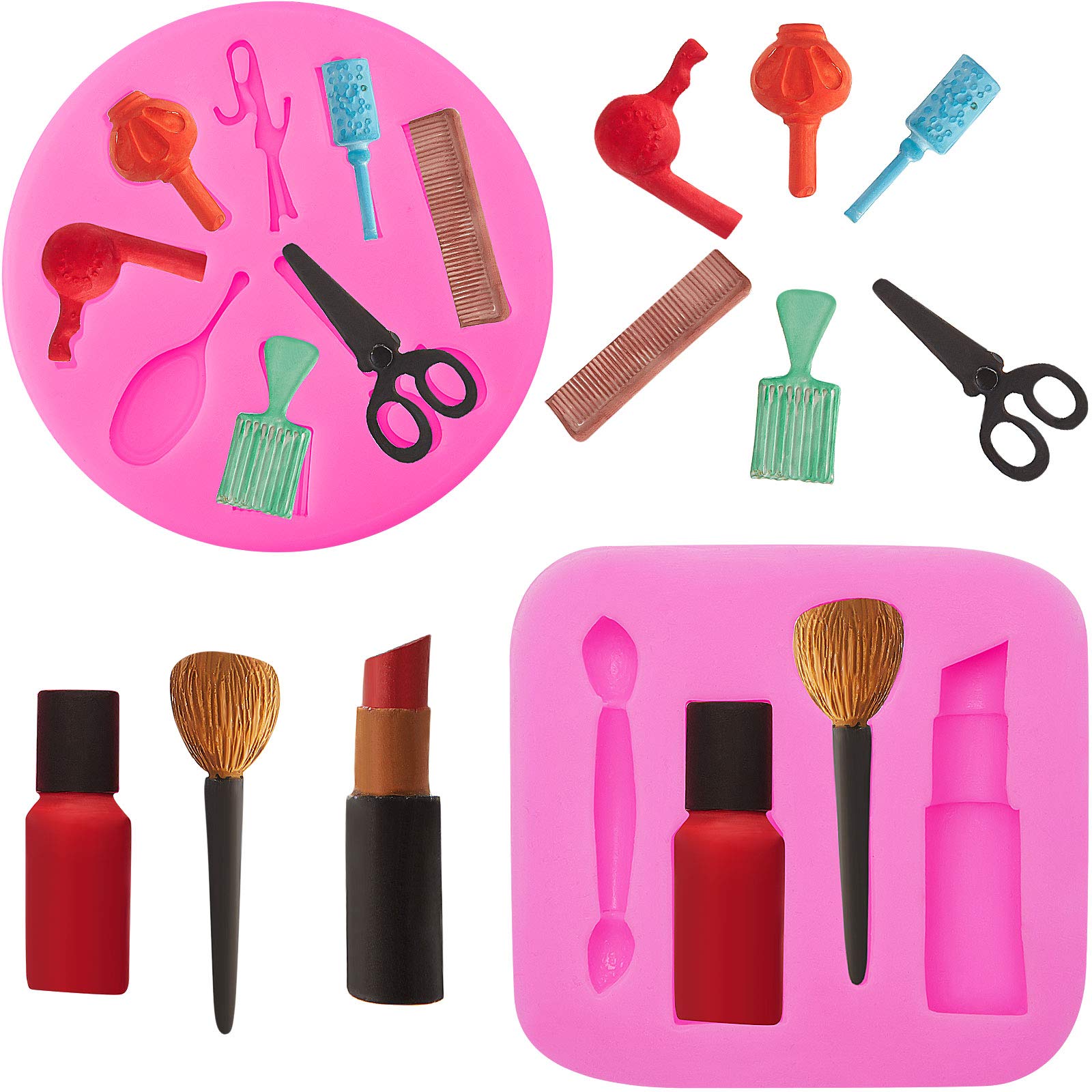 2 Pieces Makeup Tools Design Fondant Cake Molds Makeup Designed Silicone Molds Scissors Hair Tools Shaped Fondant Mold For Choco