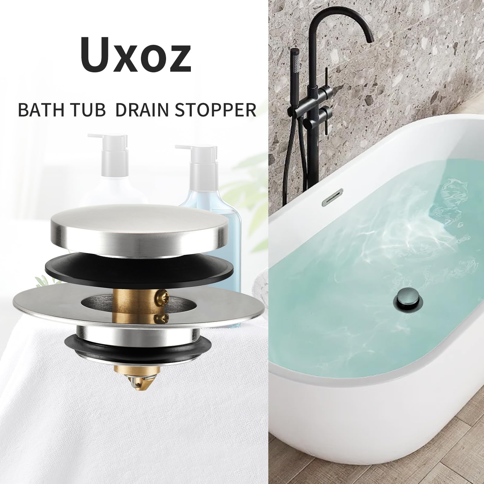 Bathtub Drain Stopper, Uxoz Universal Tub Stopper For Replacing Tip Toe/Trip Lever/Lift&Turn Tub Drain, Bath Tub Drain Stoppers