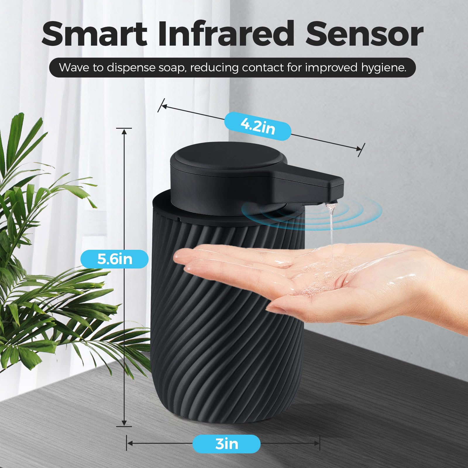 Automatic Soap Dispenser, Touchless Dish Soap Dispenser 10Oz/300Ml With 3 Adjustable Soap Levels, Rechargeable Liquid Hand Soap