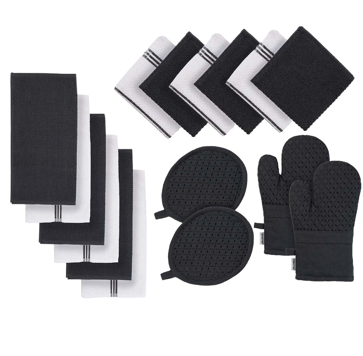 LANE LINEN Kitchen Towels and Dishcloths Sets - 16 Pc Kitchen Essentials for New Home, Heat Resistant Silicone Oven Mitts & Pot