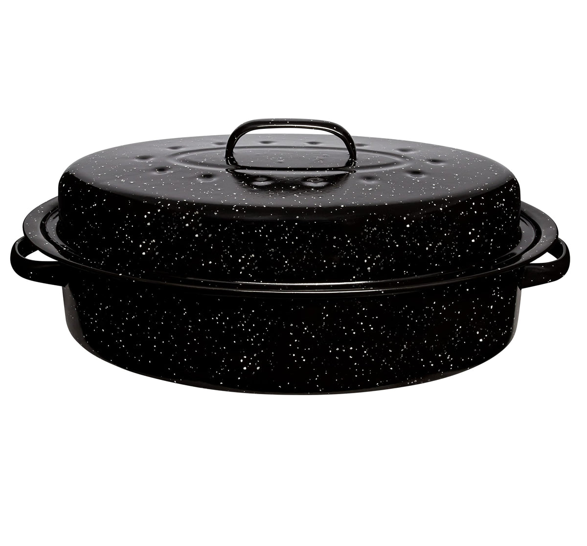 Millvado Granite Roasting Pan, 12 Lb Capacity Turkey Roasting Pan With Lid, 16'' Granite Oven Roaster Oval Shaped Speckled Ename