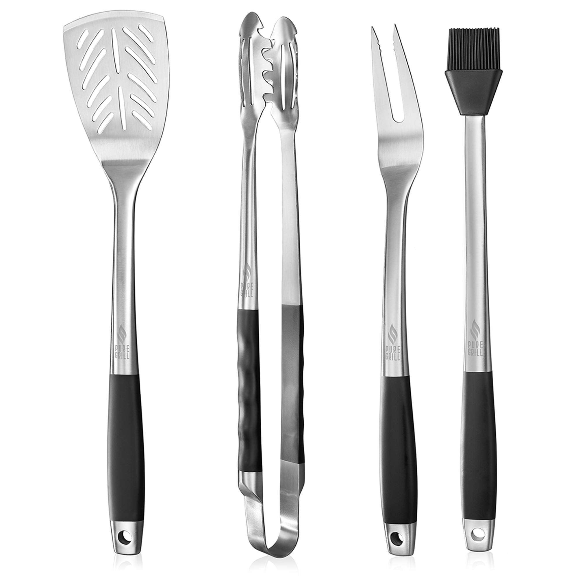 Pure Grill 4-Piece Stainless Steel Bbq Tool Utensil Set - Professional Grade Barbecue Accessories