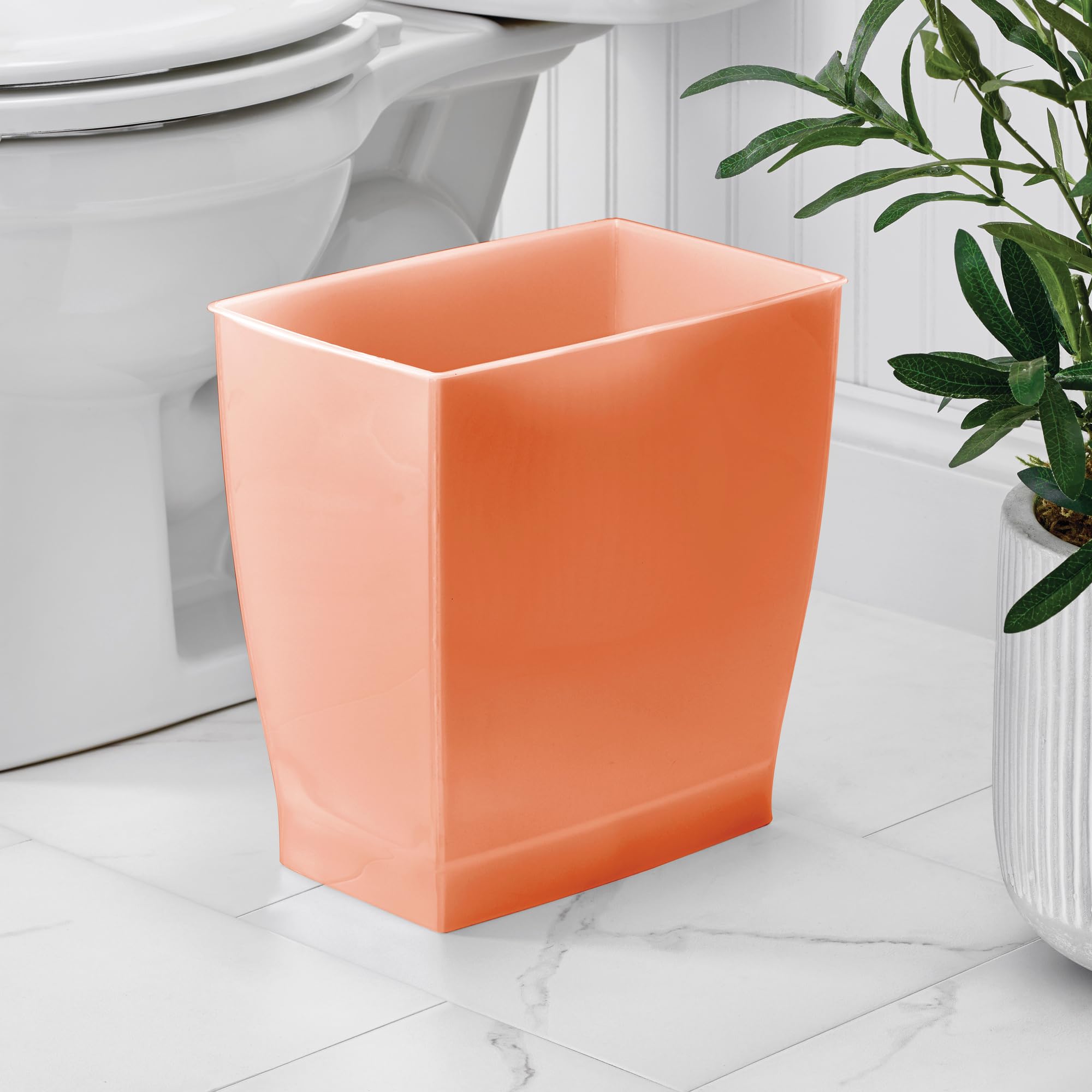 iDesign Small Plastic Bathroom Trash Can, Slim Rectangle Garbage Bin for Bedroom, Office, Dorm, 4-Pack, Orange