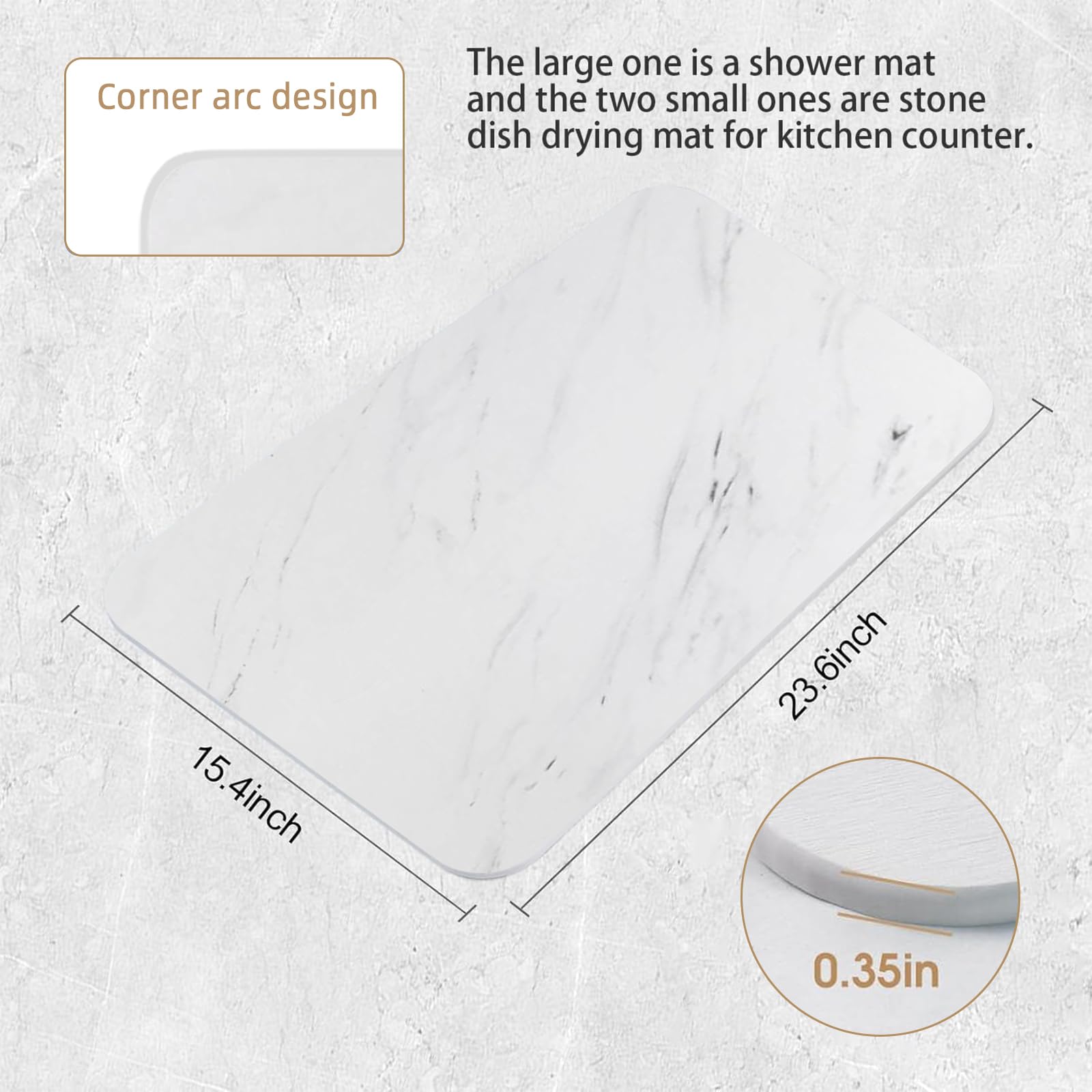 Stone Bath Mat, 2 Pack Diatomaceous Earth Shower Mat, Non-Slip Super Absorbent Quick Drying Bathroom Floor Mat, 24X15, Blue