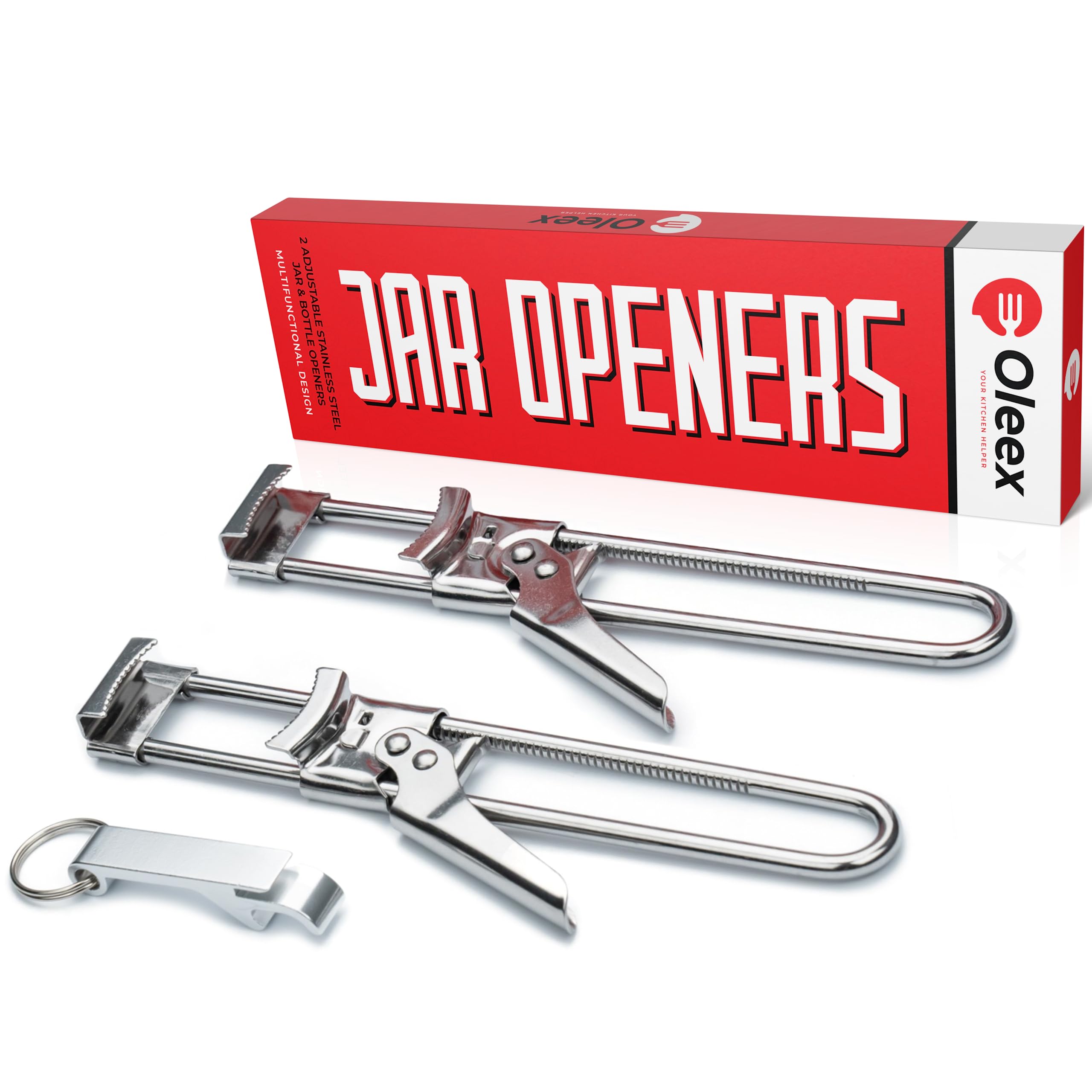 Oleex Jar Opener for Weak Hands (x2) with Keychain Bottle Cap Opener. Easy Jar Opener for Seniors with Arthritis or Kids Jar Ope