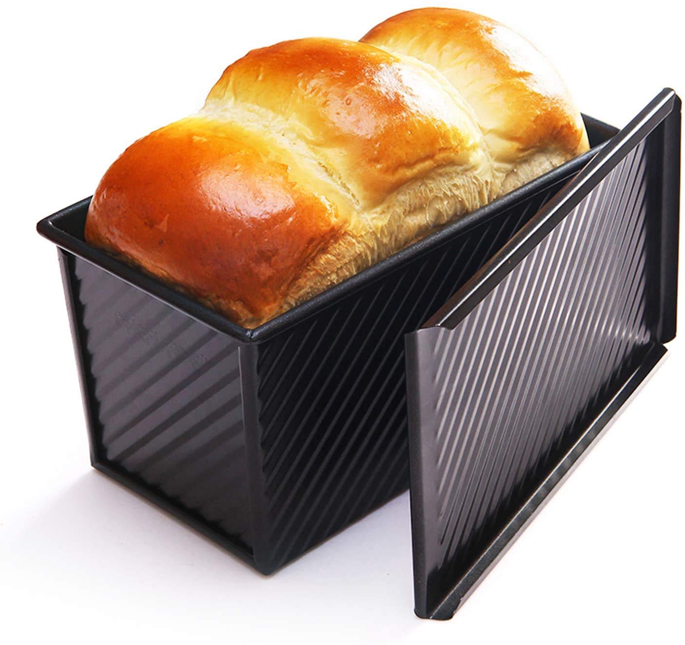 CHEFMADE Pullman Loaf Pan with Lid, 1Lb Dough Capacity Non-Stick Rectangle Corrugated Bread Pan, Carbon Steel Bakeware Toast Mol