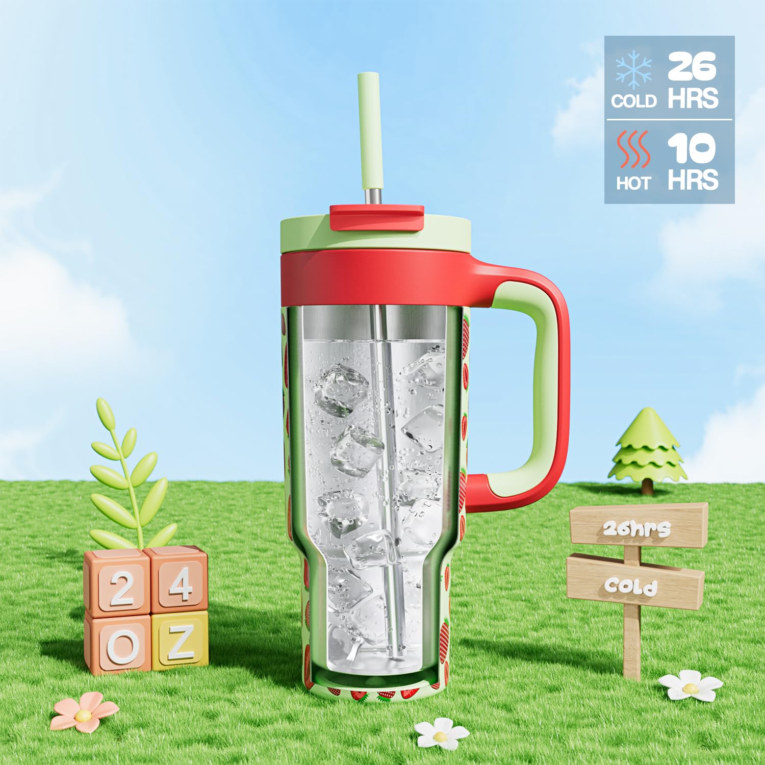 24 oz Metal Tumbler Cup for Girls: Easy Grip Handle, Leak-Proof when Sealed, Easy to Clean, Double Wall Vacuum Cup for Home, Sch