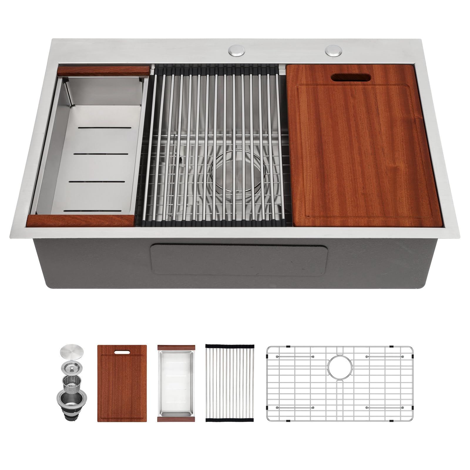 Sarlai Drop In Kitchen Sink - 33X22 Drop In Kitchen Sink Ledge Workstation 16 Gauge Stainless Steel Topmount Deep Single Bowl Ov