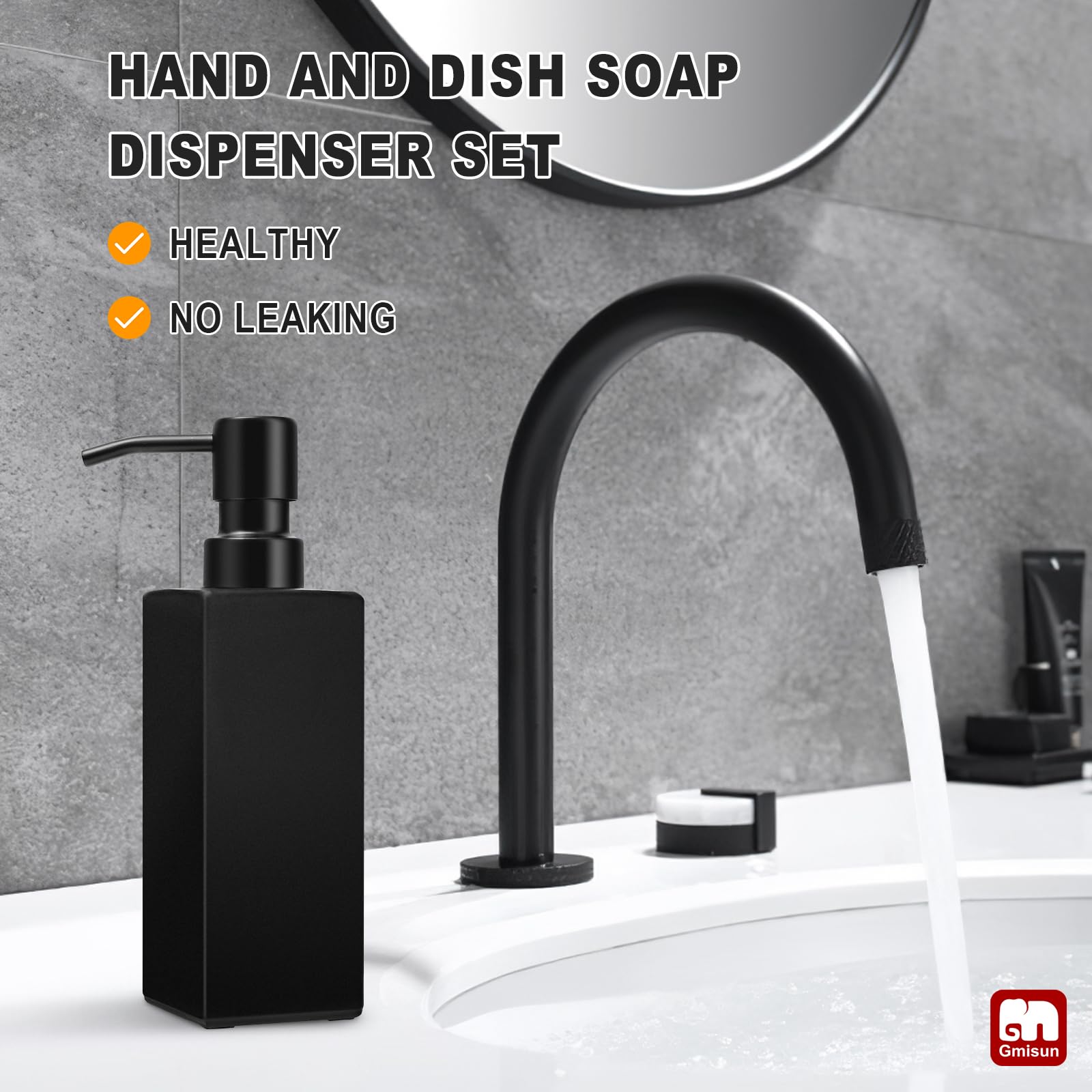 Gmisun Black Soap Dispenser, Hand Soap Dispenser Bathroom, 12Oz Glass Soap Dispenser With Stainless Steel Pump, Liquid Dish Soap