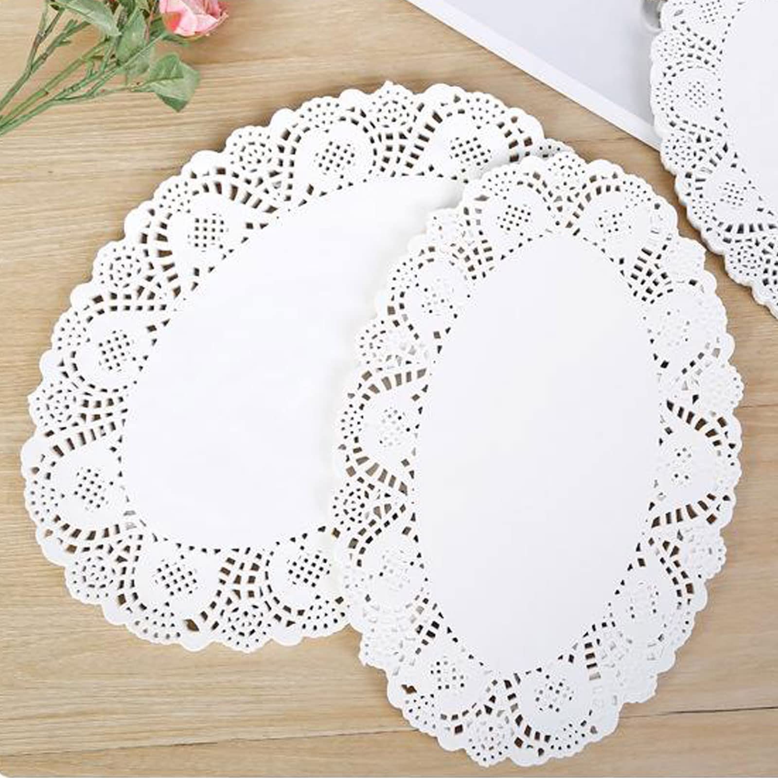 Tim&Lin White Lace Paper Doilies - 8 Inch X 12 Inch Oval Round Paper Doilies - Disposable Paper Placemats - For Wedding, Birthda