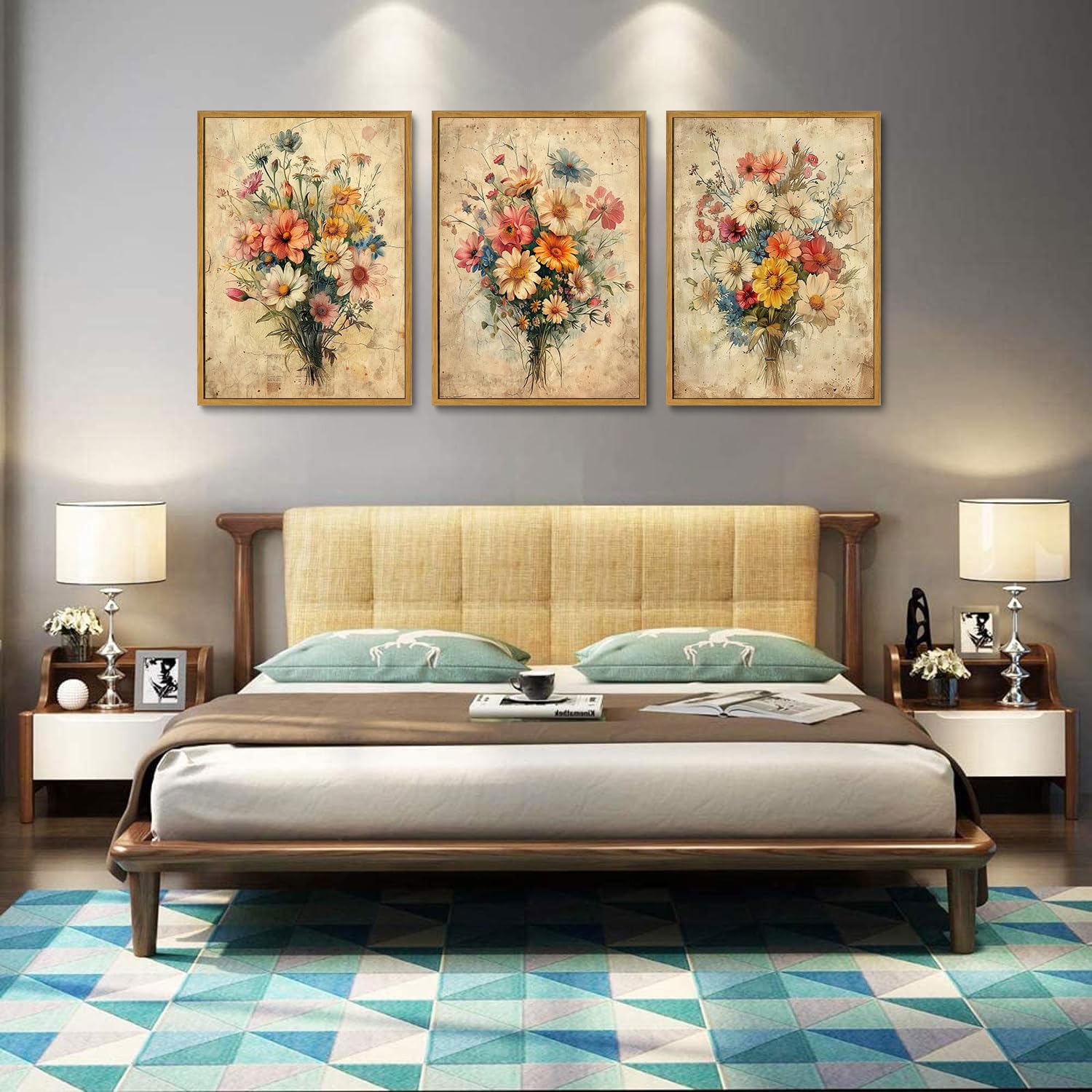 Kissfox Framed Colorful Wildflower Canvas Wall Art Set Of 3 Flowers Pictures Prints Flowers Printing Floral Watercolors Flower W