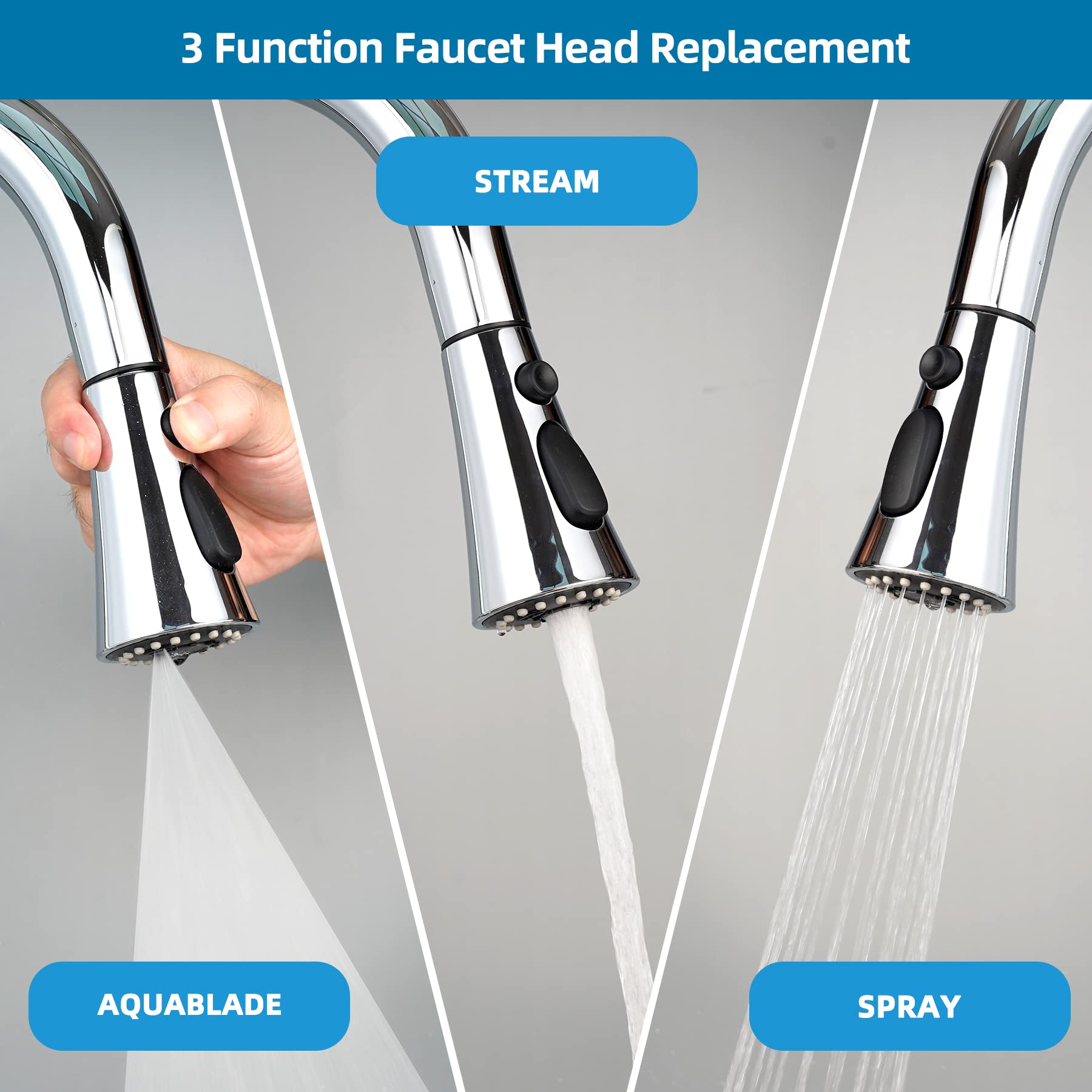 Hygie Rinse Universal Kitchen Faucet Head Replacement With 15 Adapter Kit Compatible With Kohler/Moen/Delta Faucet, 3 Function P