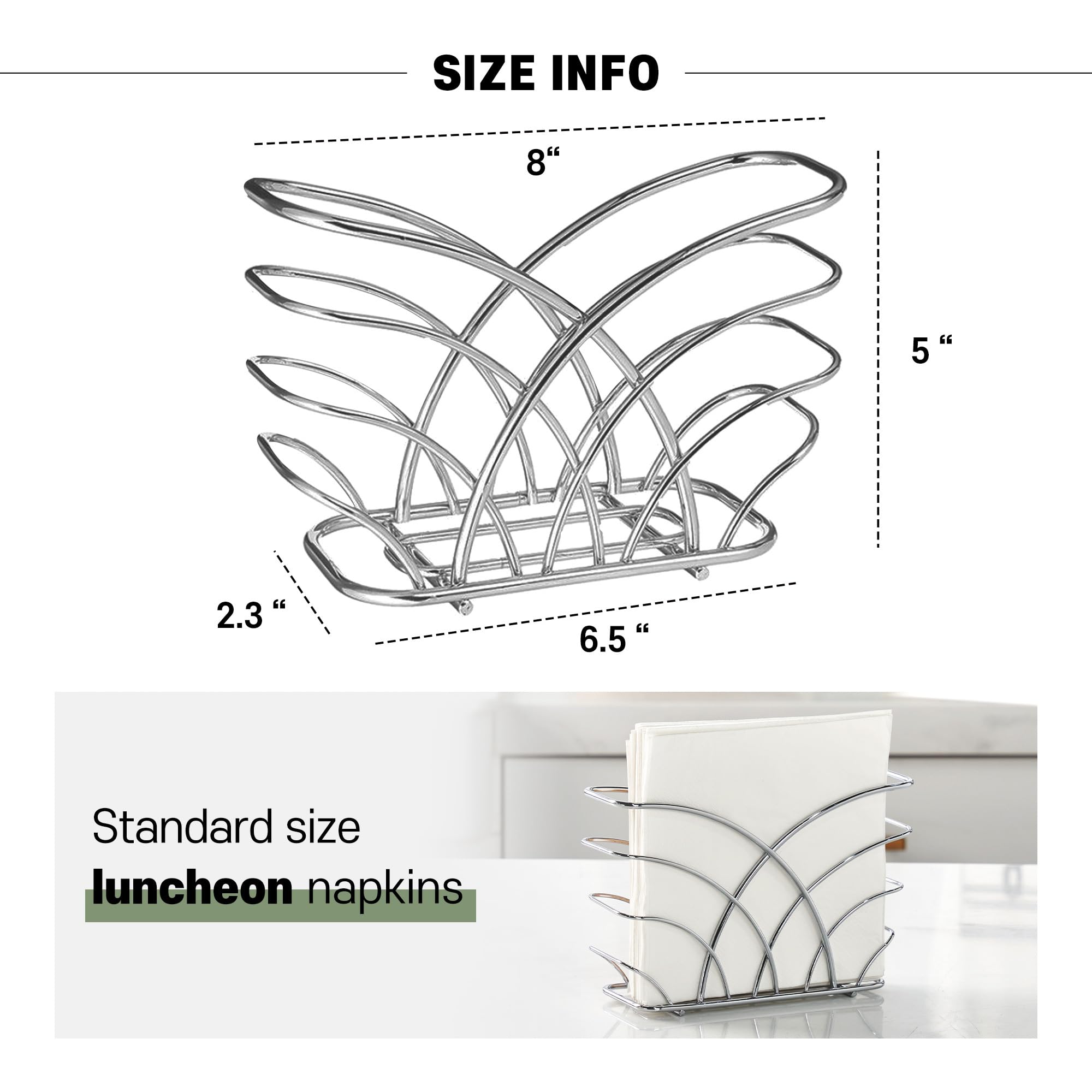 Levimetree Silver Napkin Holder For Table - Decorative Napkin Holders For Paper Napkins, Kitchen Napkin Holder With Upright Stor