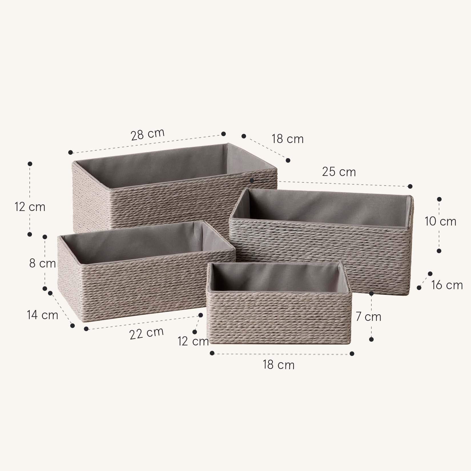 LA JOLIE MUSE Storage Baskets Set 4 - Stackable Woven Basket Paper Rope Bin  Storage Boxes for Makeup closet Bathroom Bedroom (gray)