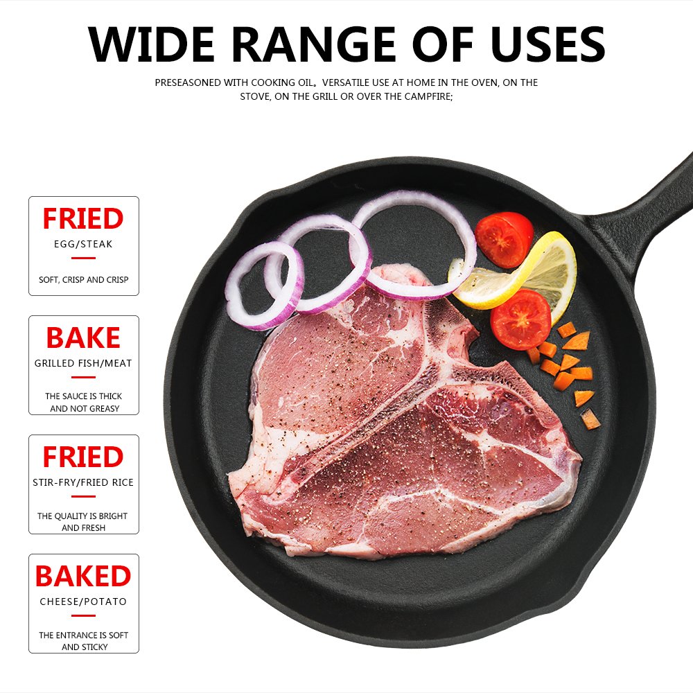 Kookantage Cast Iron Skillet Pre-Seasoned Cookware-6'', 8'', 10'' Pans 3 Piece Set Heavy Duty Professional Chef Tools With Silic