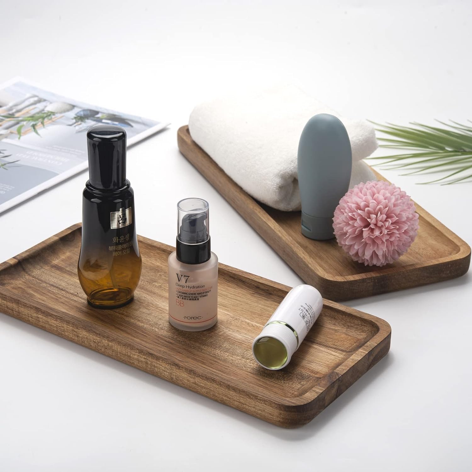 Bathroom Vanity Tray, Acacia Wood Counter Tray, Toilet Tank Tray, Appetizer Charcuterie Snack Serving Board, 13.8 X 5.5 X 0.8 In