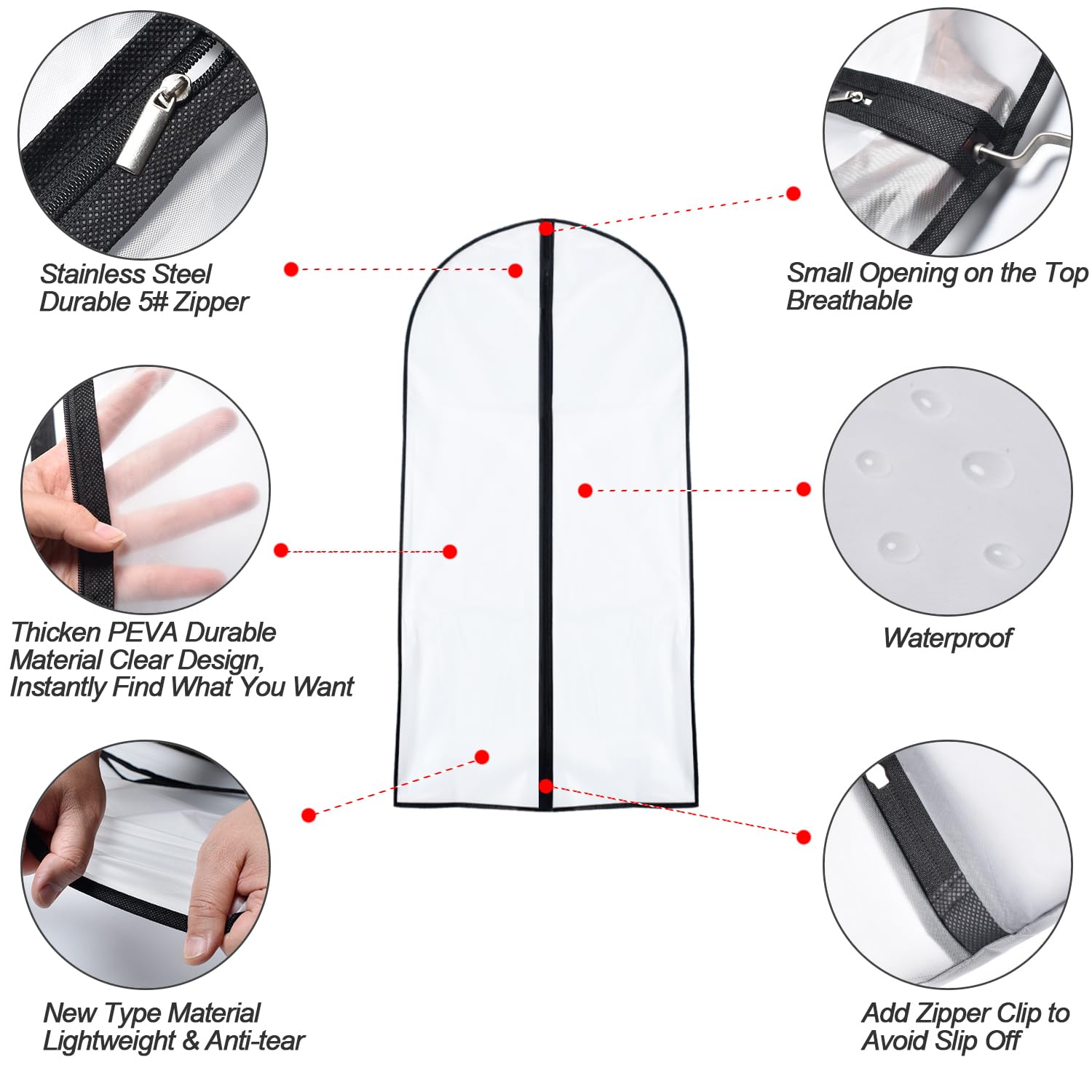 Garment Bag Cover 24'' x 48 '' (Set of 6) Suit Covers Protector for Coat  Jacket  Dresses Clothes Storage [Upgraded Version]