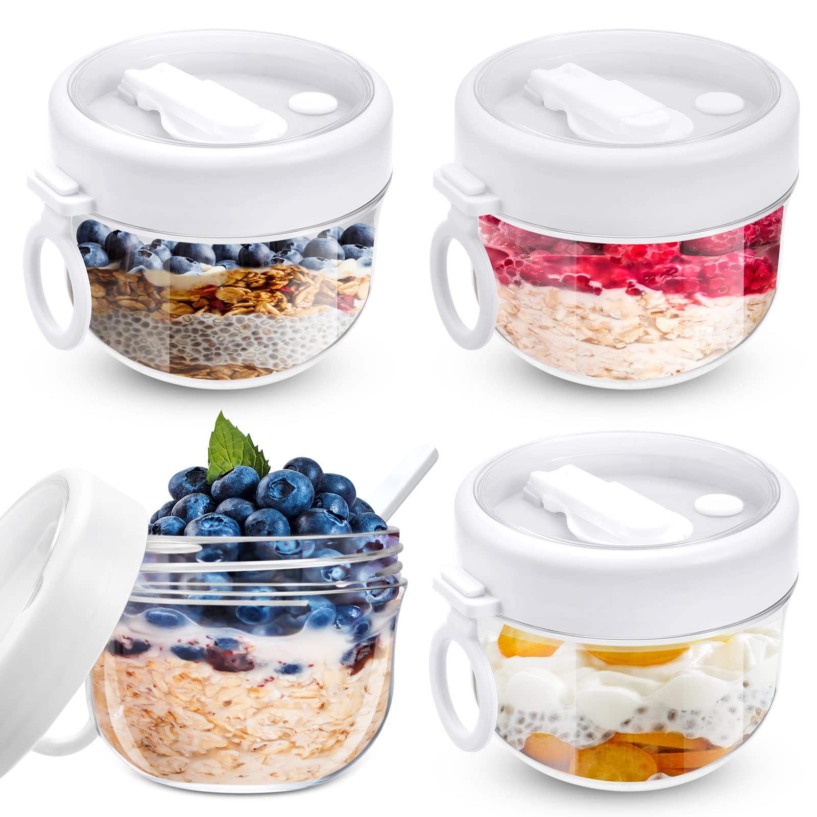 4 Pcs Overnight Oats Container With Lids And Spoons, 20 Oz Plastic Overnight Oats Jars Large Capacity Airtight Yogurt Container