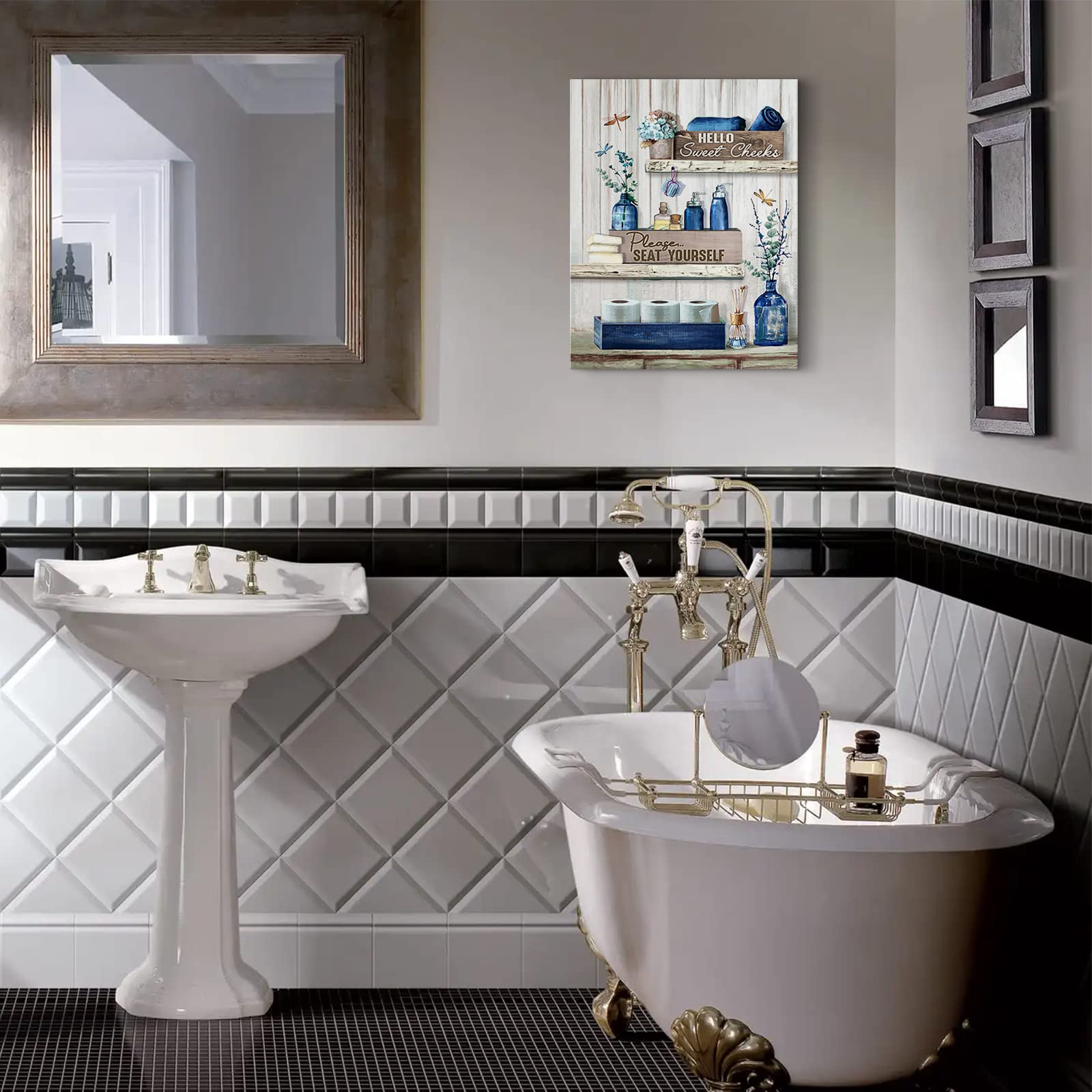 Bathroom Decor Canvas Wall Art Rustic Bathroom Sign Please Seat Yourself Print Paintings Navy Blue Bathroom Pictures Modern Home