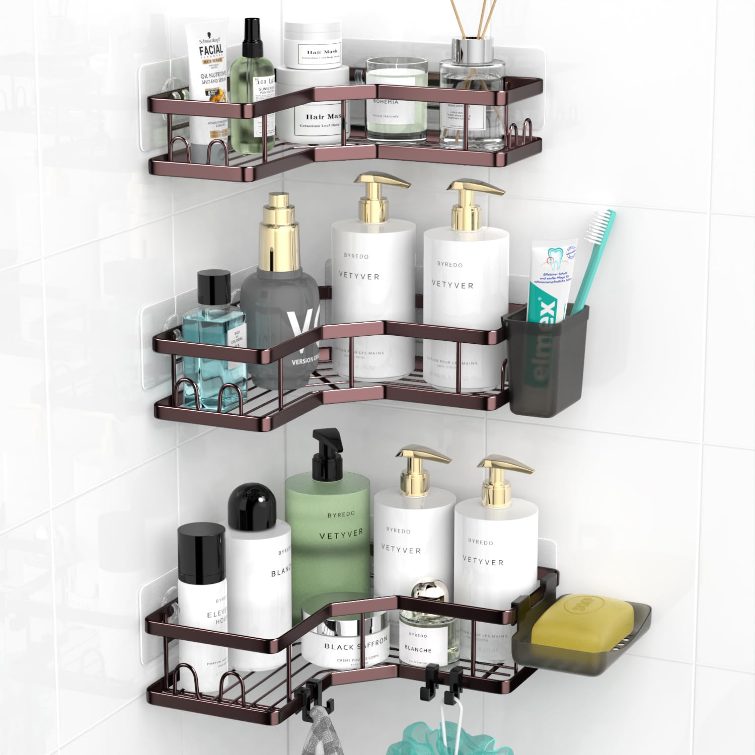 Aktecke Corner Shower Caddy Organizer Shelf: Adhesive No Drilling Shower Rack Bathtub Shelves - 3Pack Rustproof Bathroom Shower