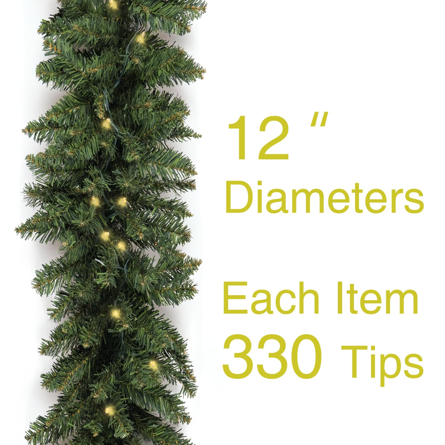 HomeKaren Christmas Garland 18 Ft by 12 Inch Prelit Fraser Fir Xmas Garland with 100 LED Lights, Lush and Classics Green Style f