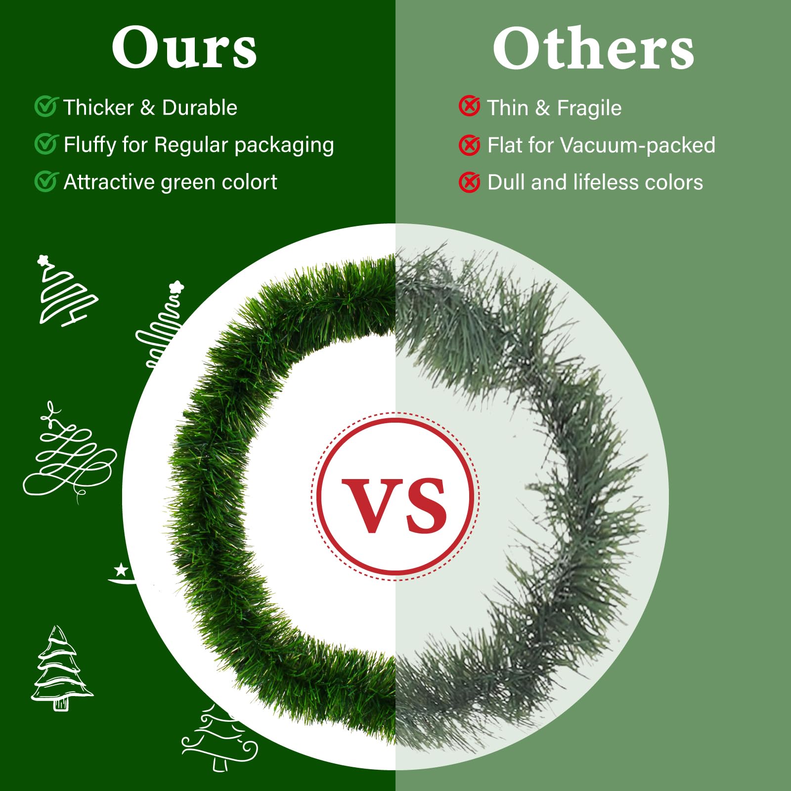 50FT Green Christmas Garland Decorations, Christmas Artificial Pine Greenery Garland Outdoor Indoor Decor, Straight Faux PVC Sof