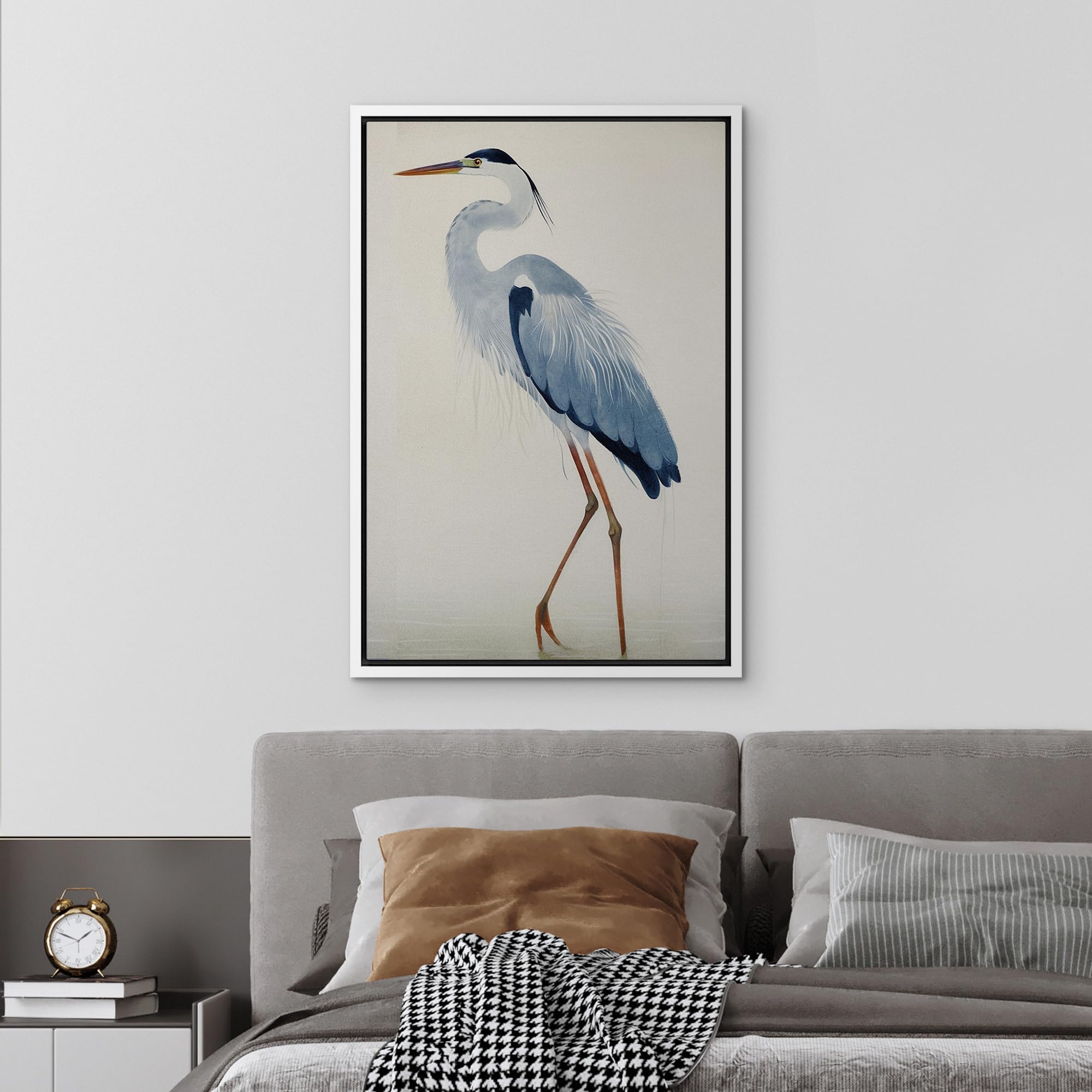 Wall26 Framed Canvas Print Wall Art Watercolor Pastel Blue Heron Galapagos Bird Animals Wilderness Illustrations Modern Art Anti