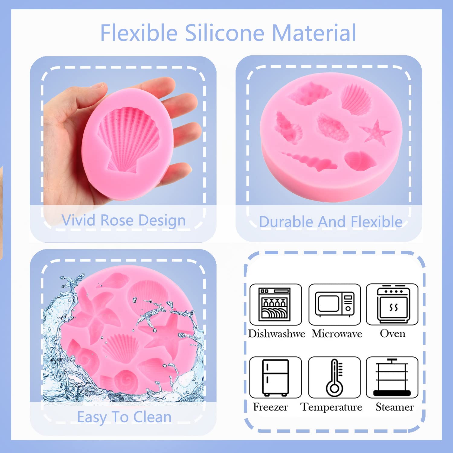 Mujiang Marine Theme Cake Fondant Silicone Mold Seashell Conch Starfish Coral Molds For Diy Cake Decoration Chocolate Candy Poly