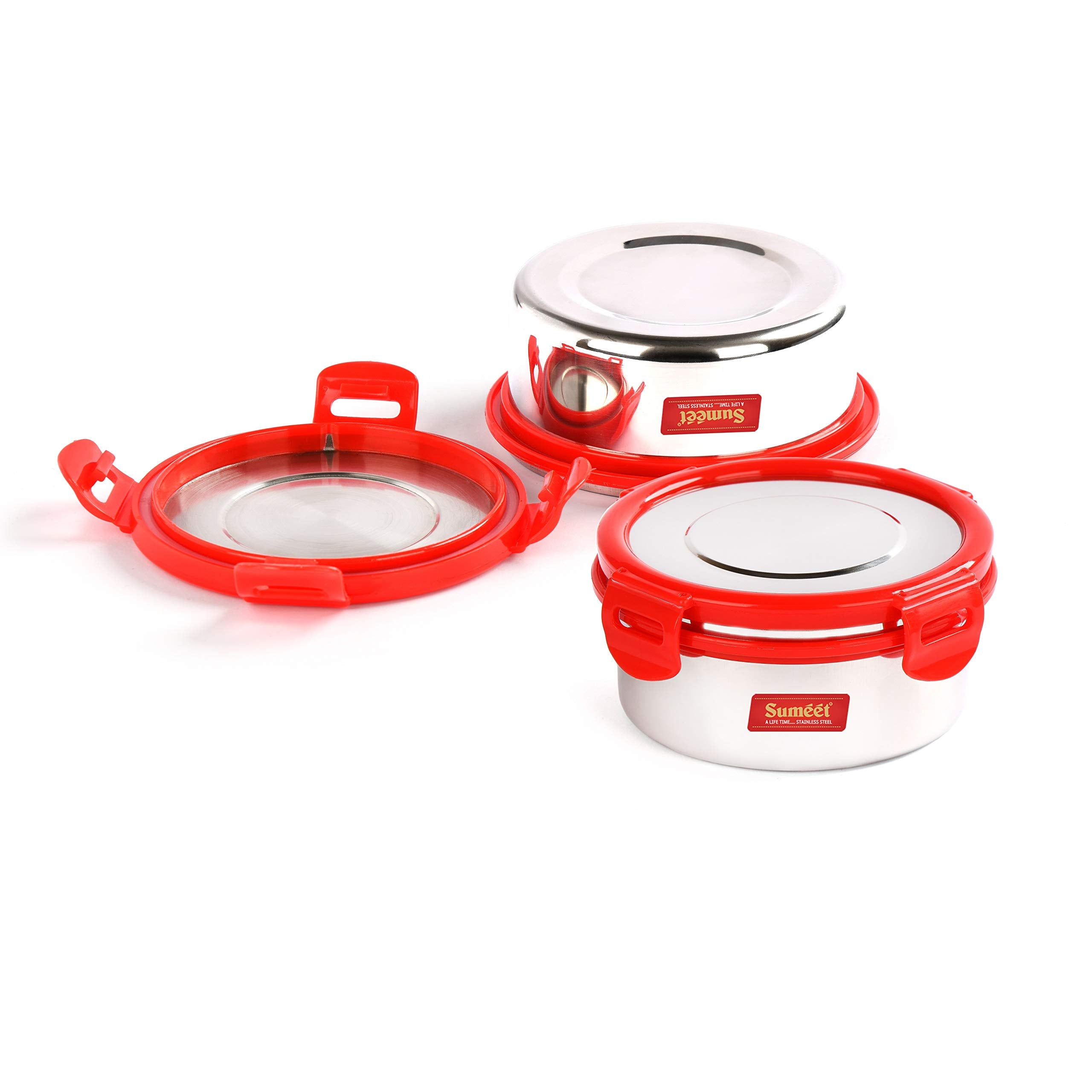 Sumeet Airtight & Leak Proof Steelexo S.S. Container/Lunch Box With Stainless Steel Lid Set Of 2Pcs (300Ml Each)