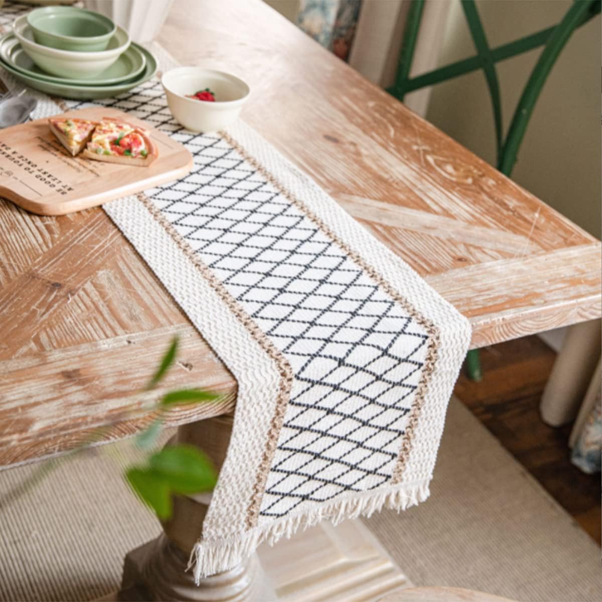 Table Runner, Boho Table Runner Cotton Linen Table Decorations, Farmhouse Table Runners With Tassels For Bohemian Wedding Bridal