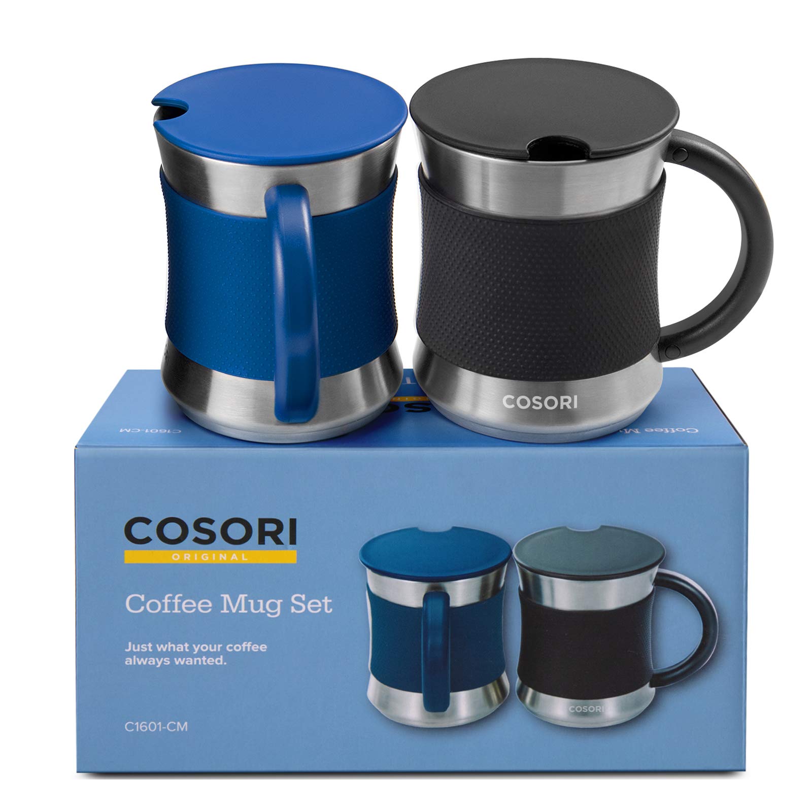 Cosori Coffee Mug With Lids Set Of 2, Stainless Steel Cups With Heat-Resistant Handle & Slip-Resistant Sleeve, 17 Oz, Best Match